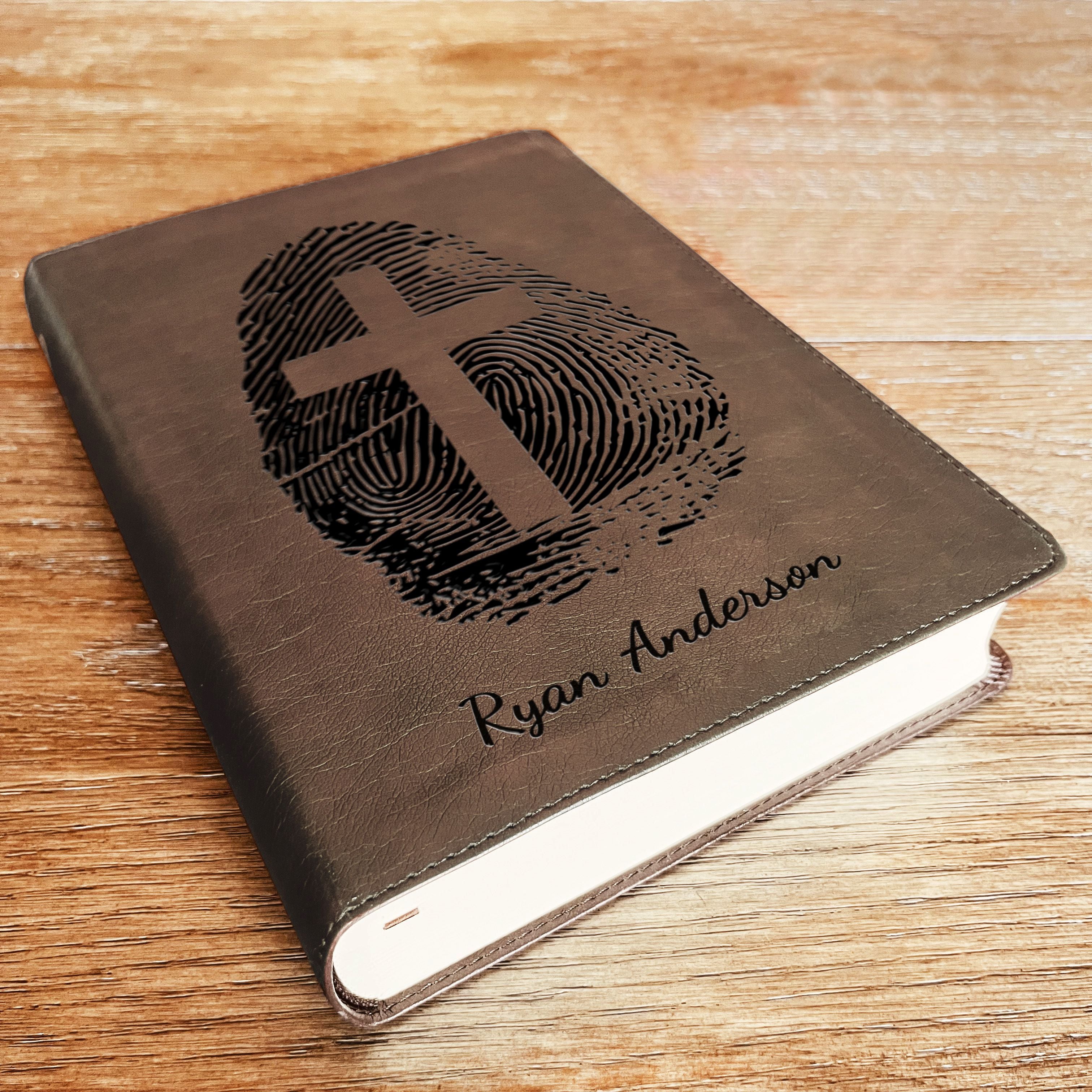 Personalized ESV Bible, Custom Engraved Fingerprint & Cross Bible with Name, ESV Journaling Bible, Gift for Baptism, Wedding, Confirmation (Copy)
