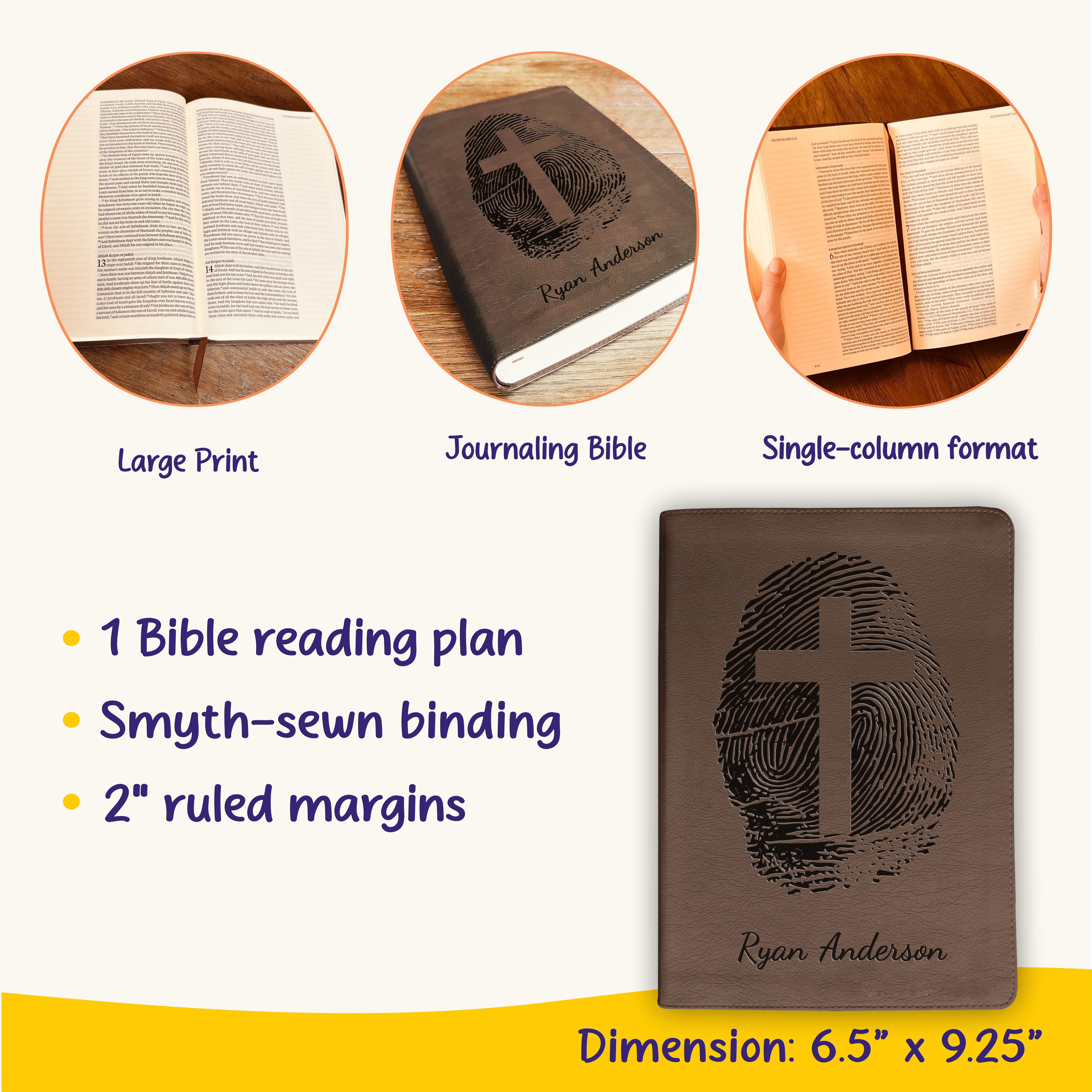 Personalized ESV Bible, Custom Engraved Fingerprint & Cross Bible with Name, ESV Journaling Bible, Gift for Baptism, Wedding, Confirmation (Copy)