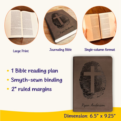 Personalized ESV Bible, Custom Engraved Fingerprint & Cross Bible with Name, ESV Journaling Bible, Gift for Baptism, Wedding, Confirmation - Religious Books - Aylev