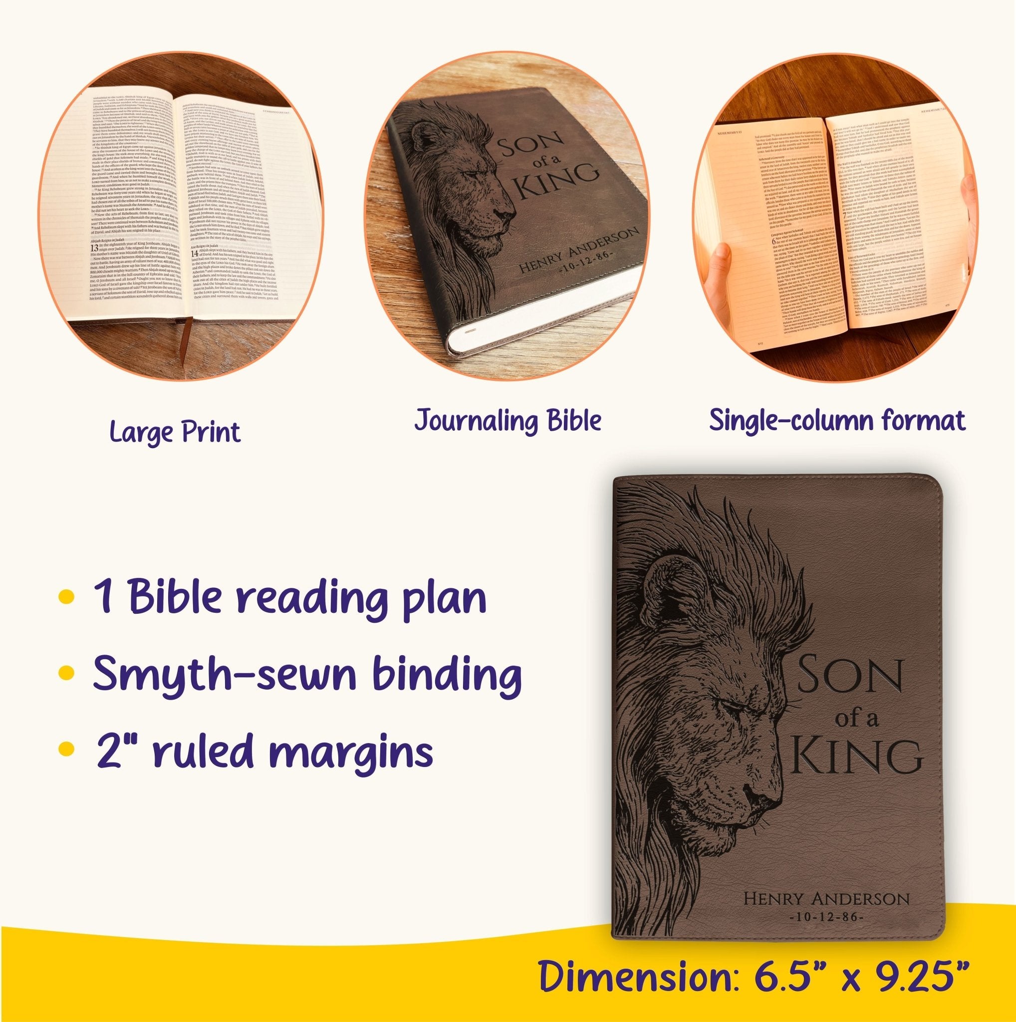 Personalized ESV Journaling Bible, Son of a King Lion Design, Custom Engraved Name, Christian Gift, Baptism Gift, Bible Gift for Him - Religious Books - Aylev