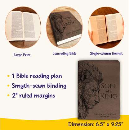 Personalized ESV Journaling Bible, Son of a King Lion Design, Custom Engraved Name, Christian Gift, Baptism Gift, Bible Gift for Him - Religious Books - Aylev