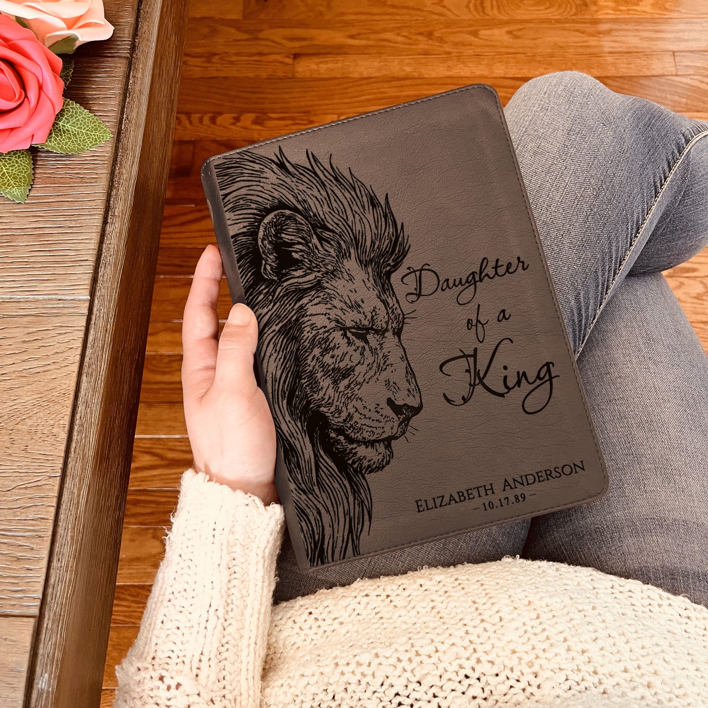 Personalized ESV Journaling Bible, Daughter of a King Lion Design, Custom Engraved Name, Christian Gift, Baptism Gift, Bible Gift for Her