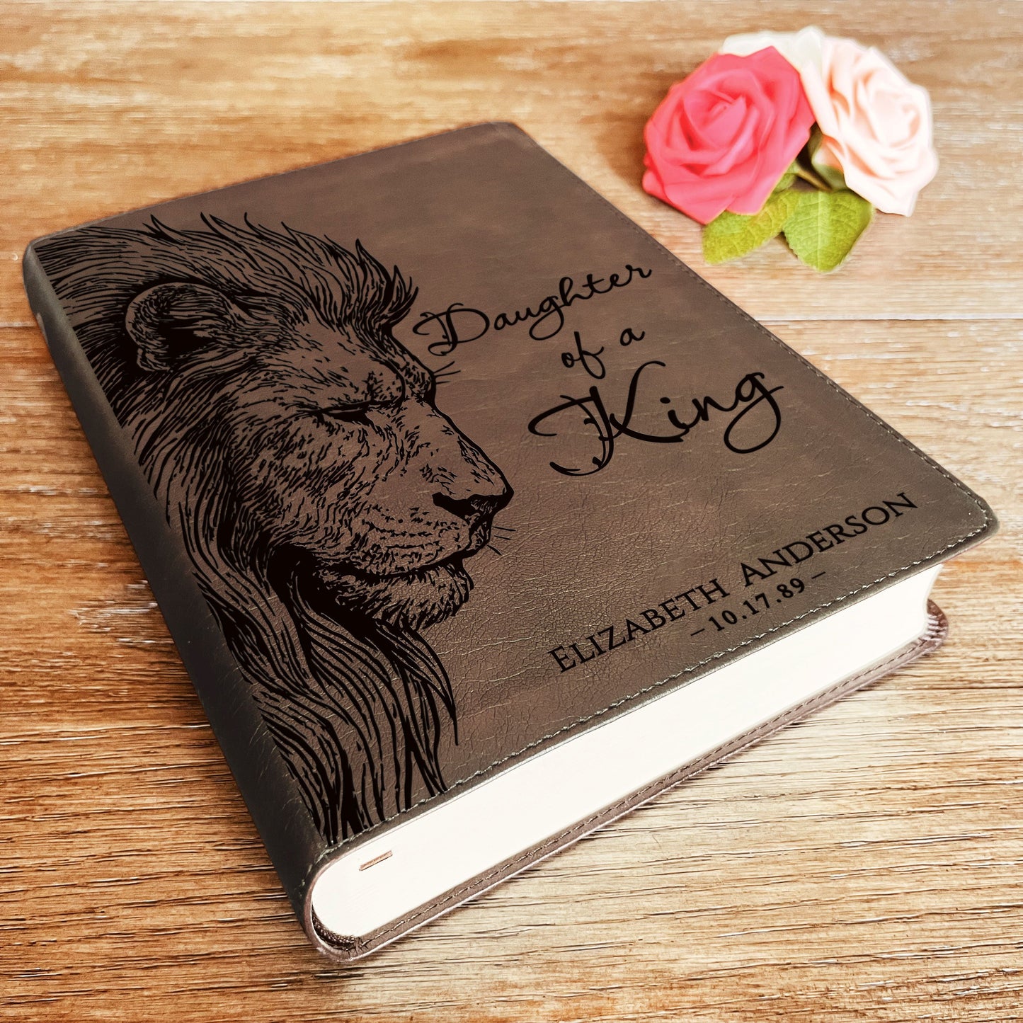 Personalized ESV Journaling Bible, Daughter of a King Lion Design, Custom Engraved Name, Christian Gift, Baptism Gift, Bible Gift for Her