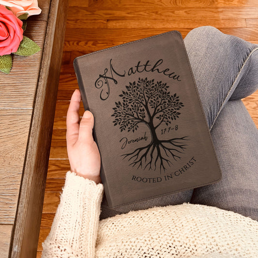 Personalized ESV Journaling Bible, Custom Engraved Name, Rooted in Christ Tree Design, Christian Gift, Bible Gifts for Her, Gifts for Him