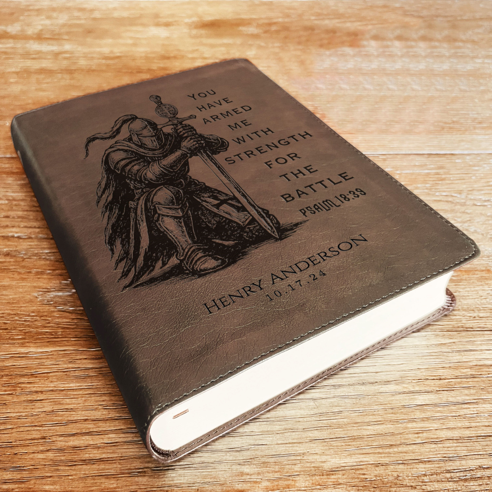 Personalized Bible for Men, ESV Journaling Bible, Custom Bible Engraved Name, Knight Warrior Design, Christian Gift, Bible Gifts for Him