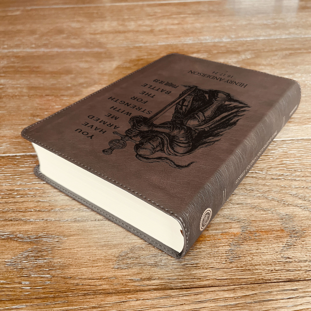 Personalized Bible for Men, ESV Journaling Bible, Custom Bible Engraved Name, Knight Warrior Design, Christian Gift, Bible Gifts for Him