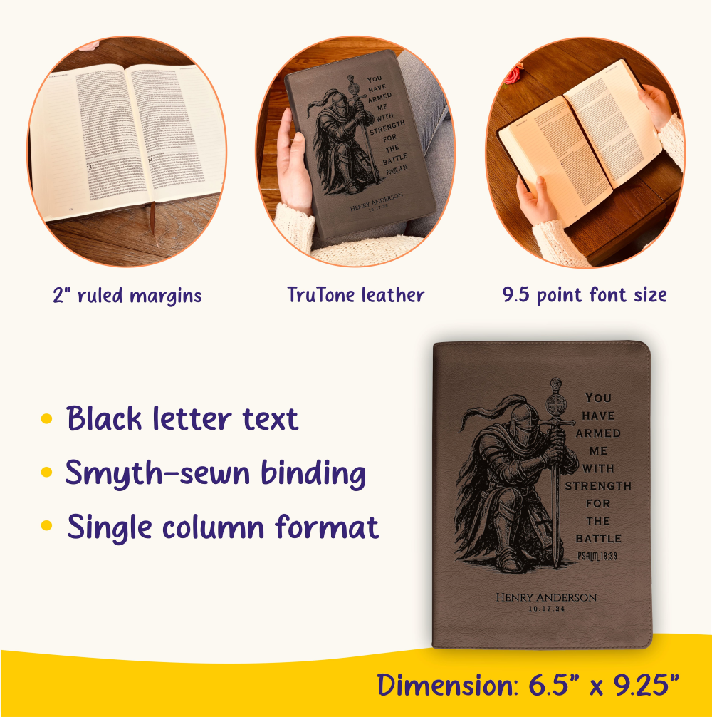 Personalized Bible for Men, ESV Journaling Bible, Custom Bible Engraved Name, Knight Warrior Design, Christian Gift, Bible Gifts for Him