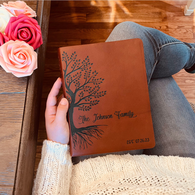 Personalized Genuine Leather Family Bible | Custom NLT Family Tree Journaling Bible | Engraved Bible Wedding Bible Christian Gifts NLT Bible