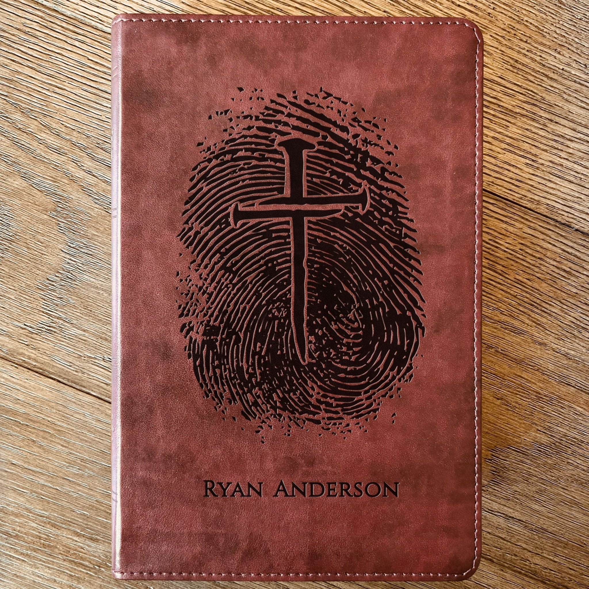 Personalized ESV Bible, Custom Engraved Fingerprint & Cross Bible with Name, ESV Large Print Bible, Gift for Baptism, Wedding, Confirmation - Religious Books - Aylev
