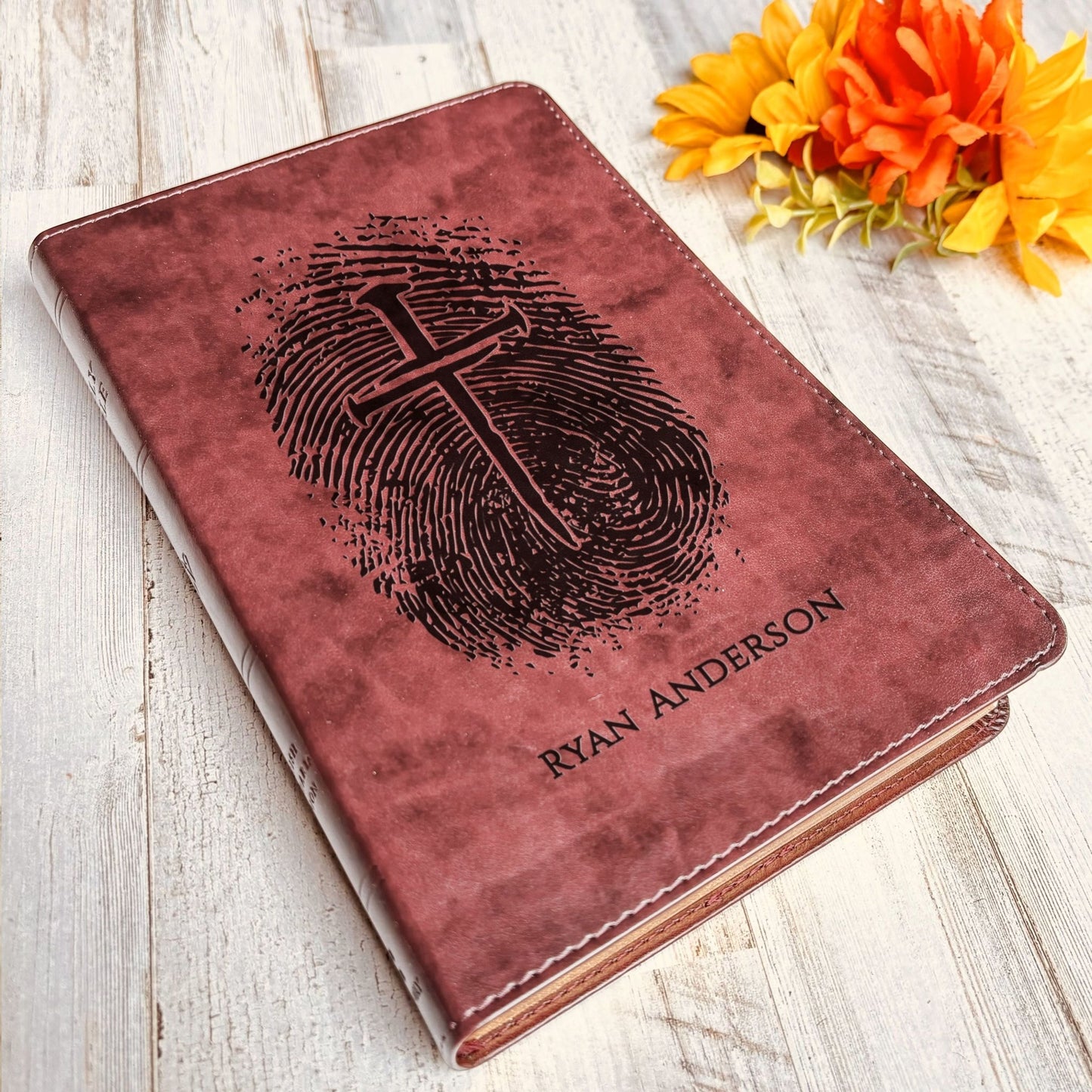 Personalized ESV Bible, Custom Engraved Fingerprint & Cross Bible with Name, ESV Large Print Bible, Gift for Baptism, Wedding, Confirmation - Religious Books - Aylev