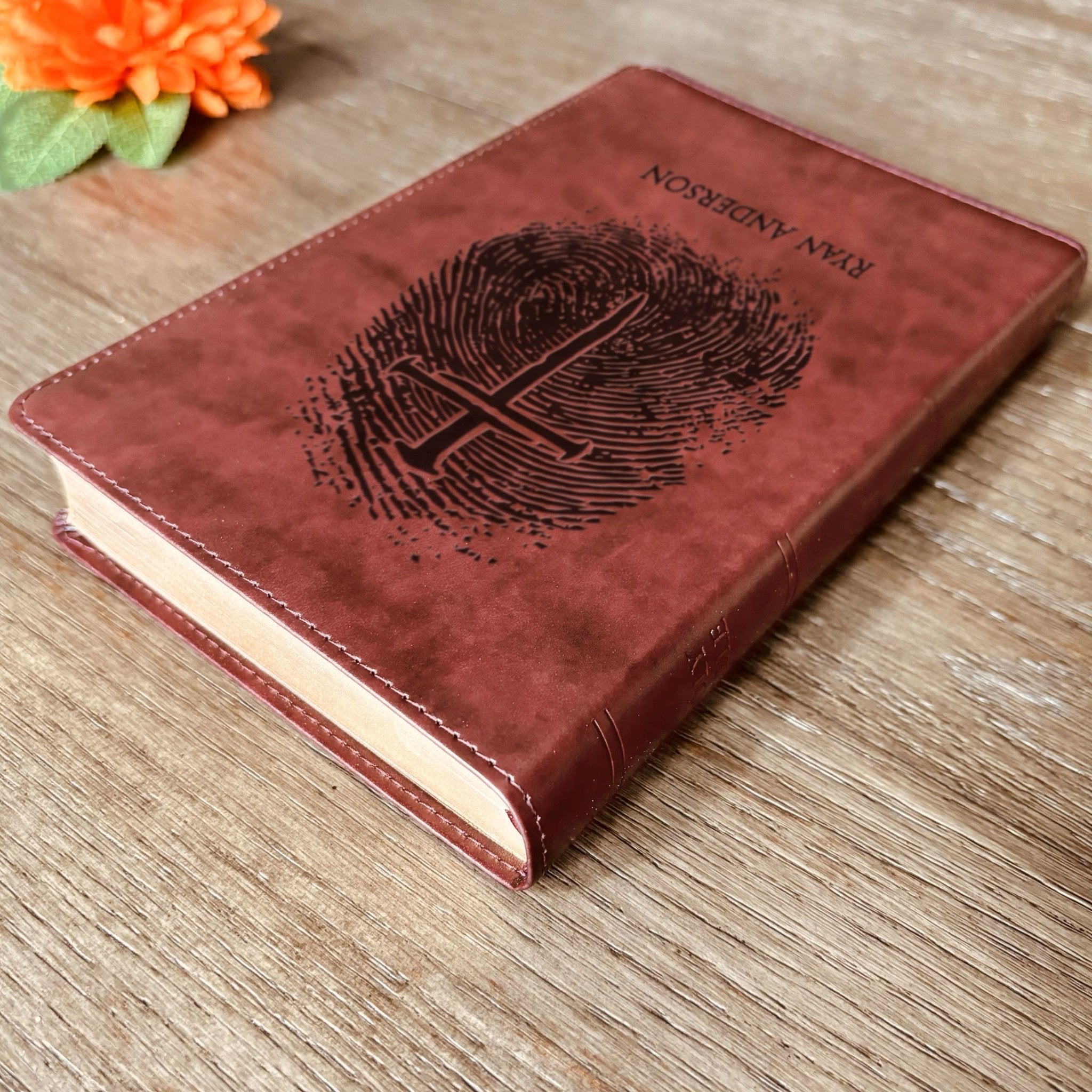 Personalized ESV Bible, Custom Engraved Fingerprint & Cross Bible with Name, ESV Large Print Bible, Gift for Baptism, Wedding, Confirmation - Religious Books - Aylev