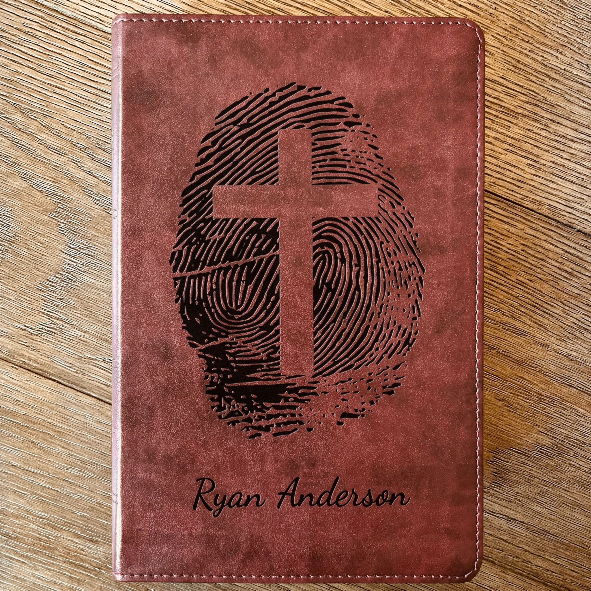 Personalized ESV Bible, Custom Engraved Fingerprint & Cross Bible with Name, ESV Large Print Bible, Gift for Baptism, Wedding, Confirmation - Religious Books - Aylev