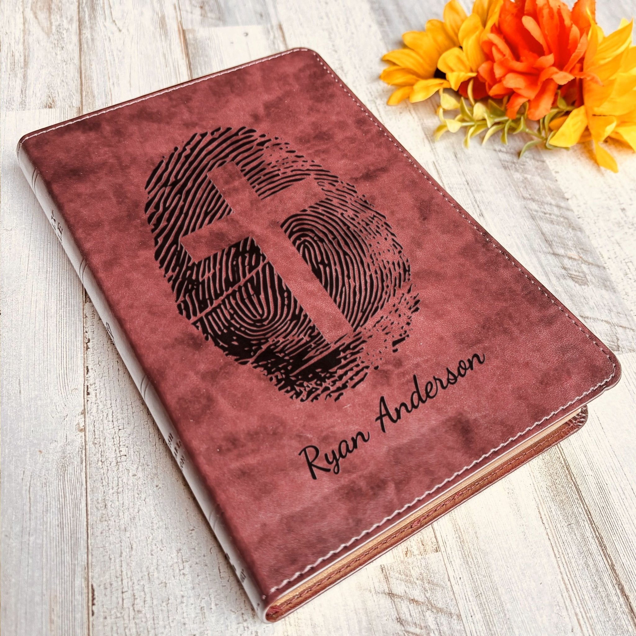 Personalized ESV Bible, Custom Engraved Fingerprint & Cross Bible with Name, ESV Large Print Bible, Gift for Baptism, Wedding, Confirmation - Religious Books - Aylev