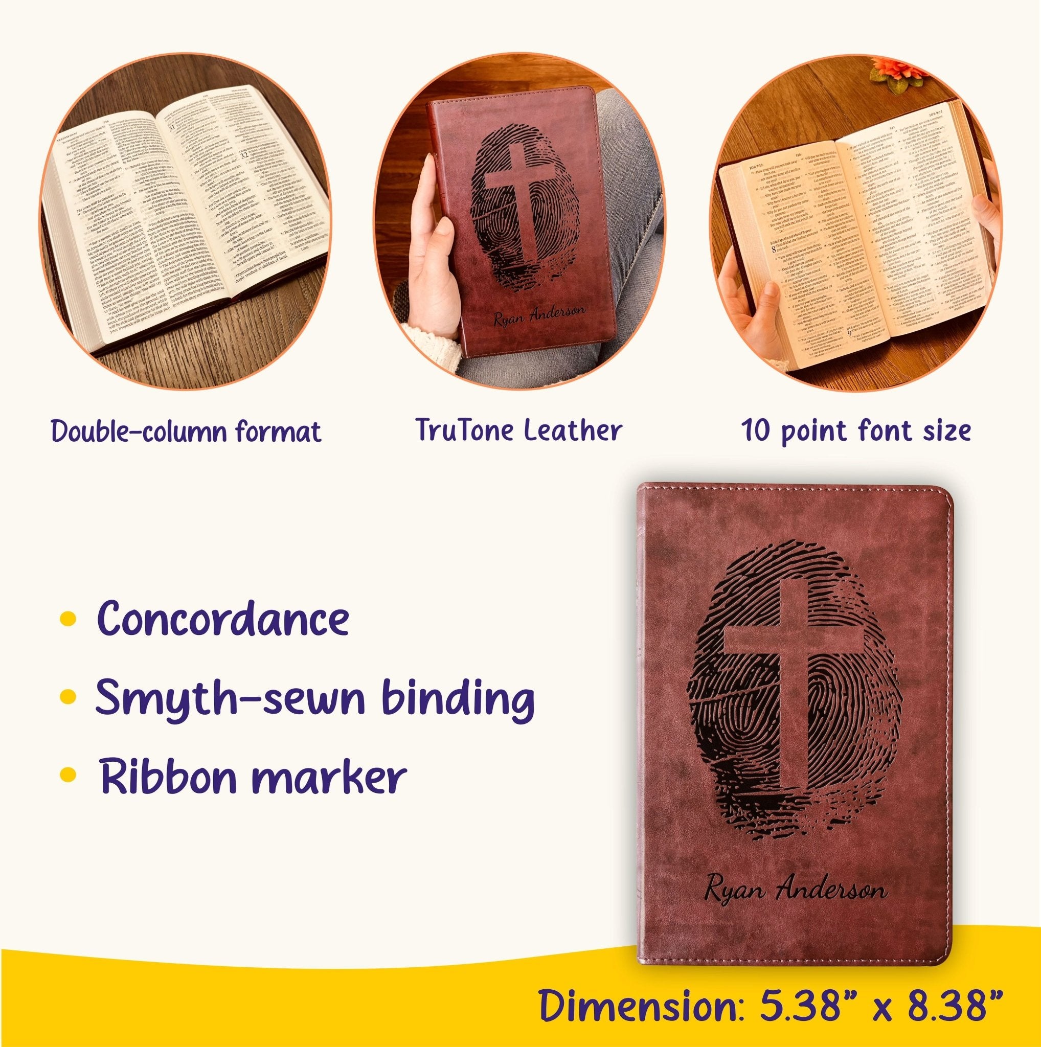 Personalized ESV Bible, Custom Engraved Fingerprint & Cross Bible with Name, ESV Large Print Bible, Gift for Baptism, Wedding, Confirmation - Religious Books - Aylev