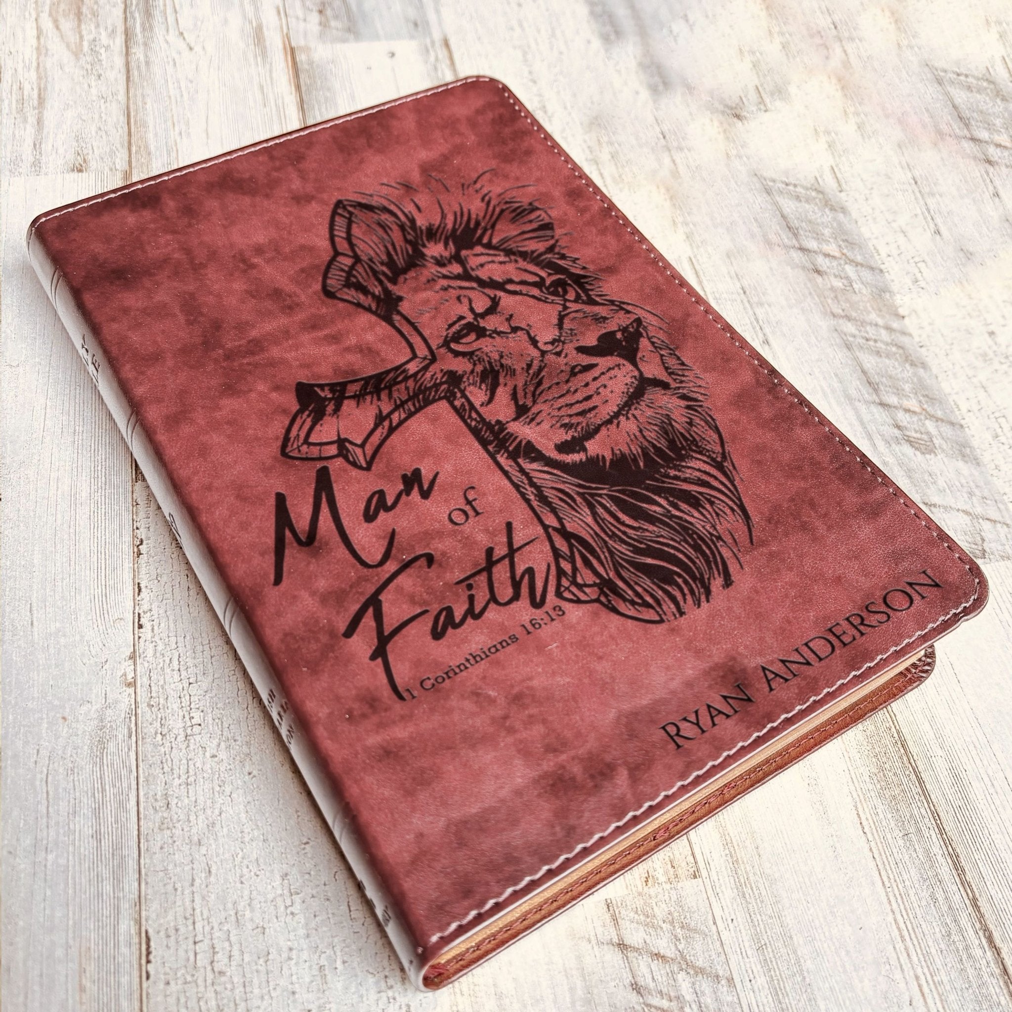 Personalized Bible for Men, ESV Large Print Thinline Bible, Custom Engraved Name, Man of Faith Design, Baptism Gift, Christian Gift for him - Religious Books - Aylev