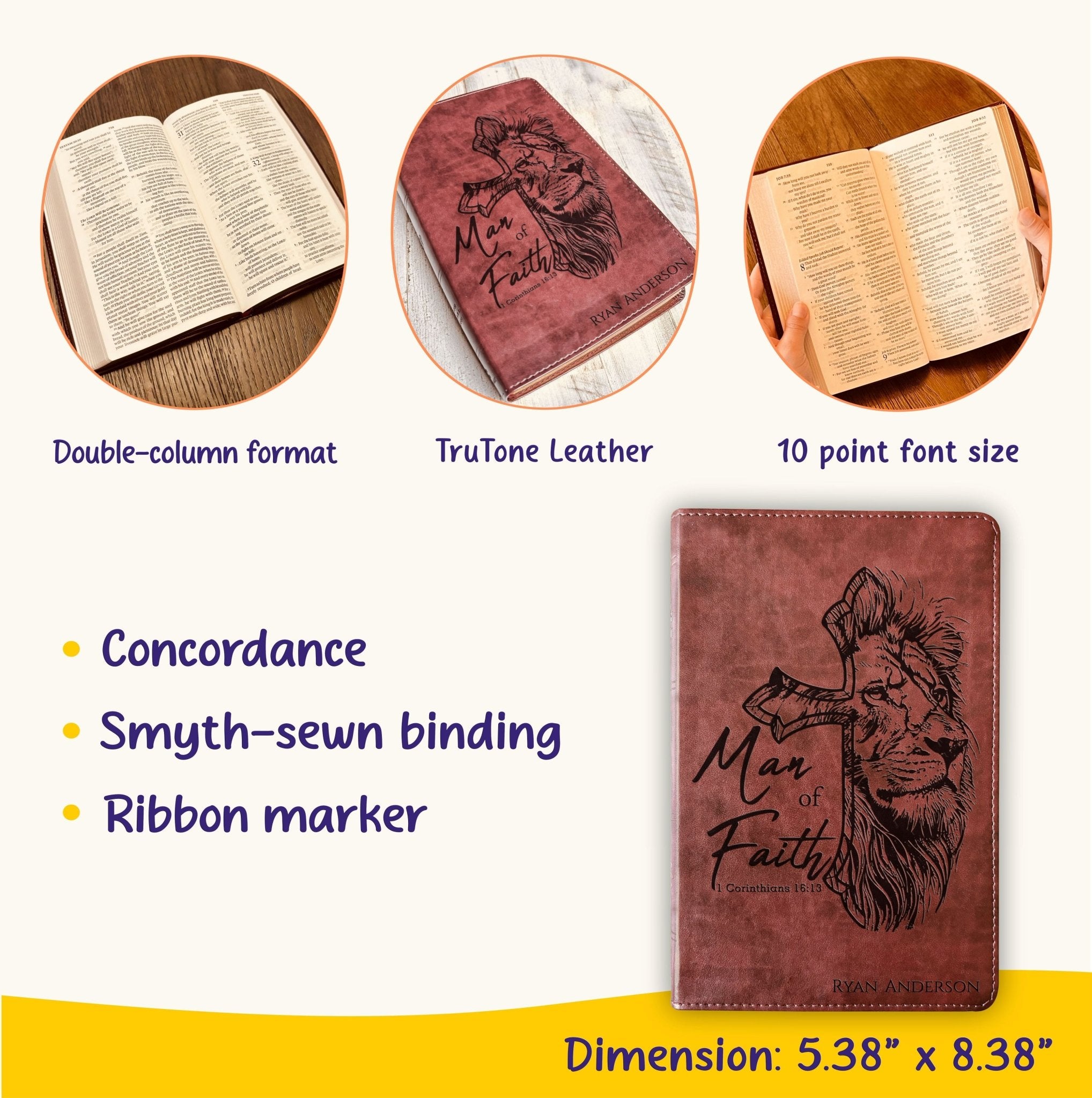 Personalized Bible for Men, ESV Large Print Thinline Bible, Custom Engraved Name, Man of Faith Design, Baptism Gift, Christian Gift for him - Religious Books - Aylev