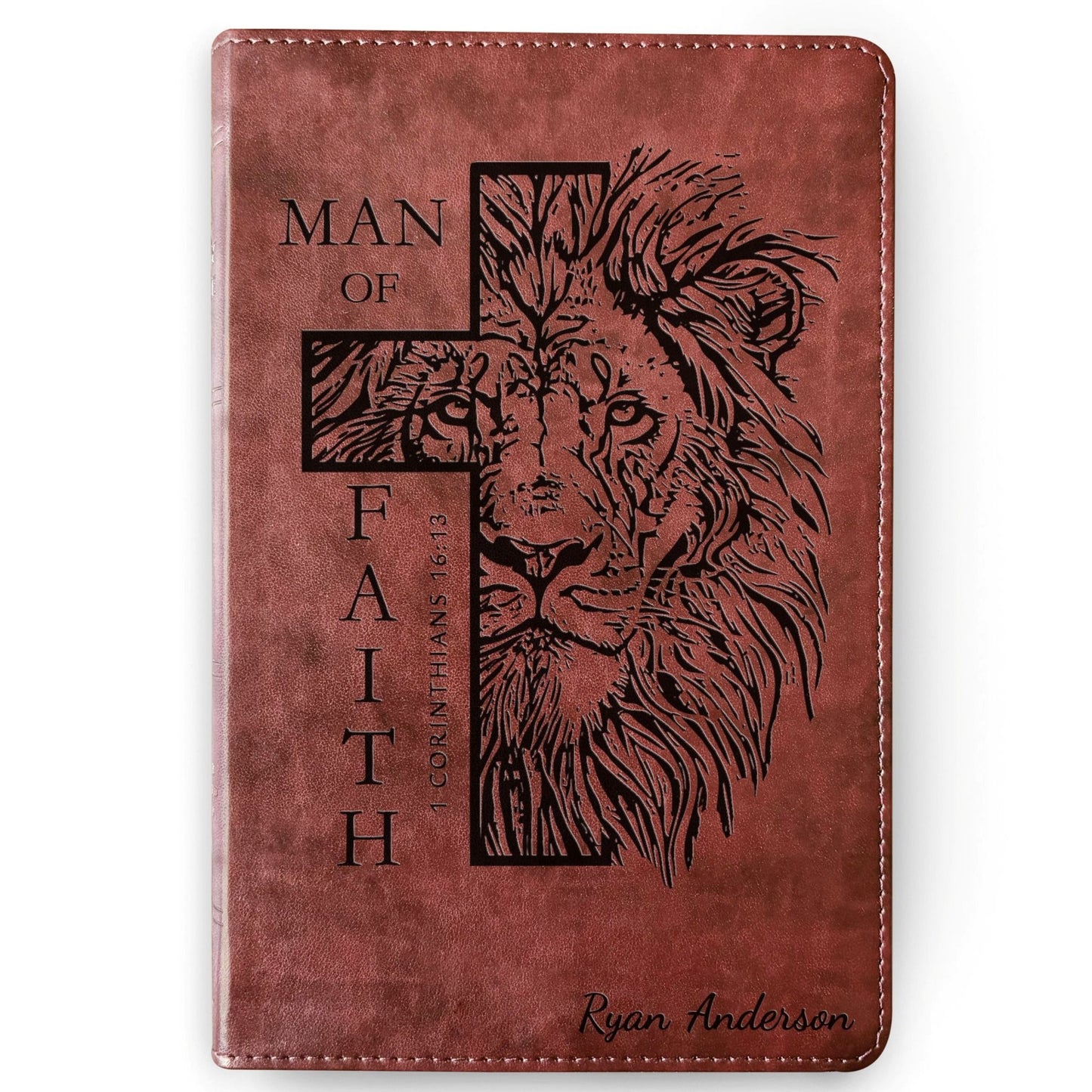 Personalized Bible for Men, ESV Large Print Thinline Bible, Custom Engraved Name, Man of Faith Design, Baptism Gift, Christian Gift for him - Religious Books - Aylev