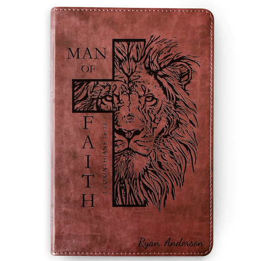 Personalized Bible for Men, ESV Large Print Thinline Bible, Custom Engraved Name, Man of Faith Design, Baptism Gift, Christian Gift for him - Religious Books - Aylev