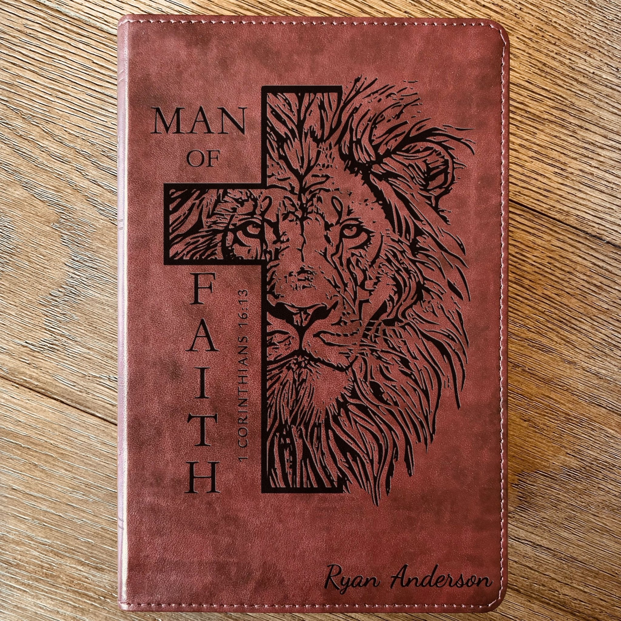 Personalized Bible for Men, ESV Large Print Thinline Bible, Custom Engraved Name, Man of Faith Design, Baptism Gift, Christian Gift for him - Religious Books - Aylev