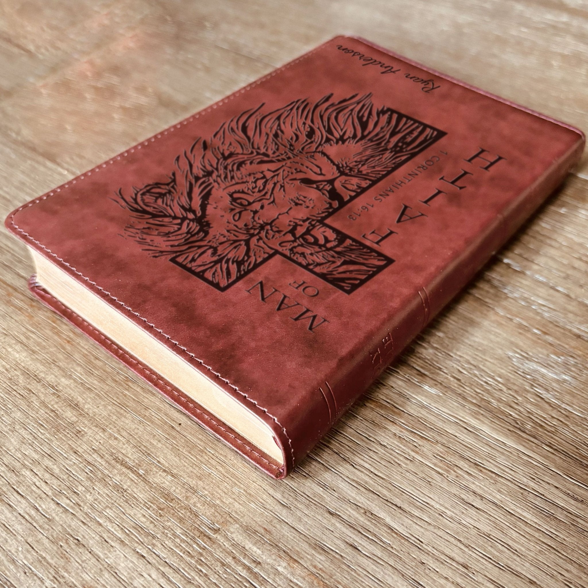 Personalized Bible for Men, ESV Large Print Thinline Bible, Custom Engraved Name, Man of Faith Design, Baptism Gift, Christian Gift for him - Religious Books - Aylev