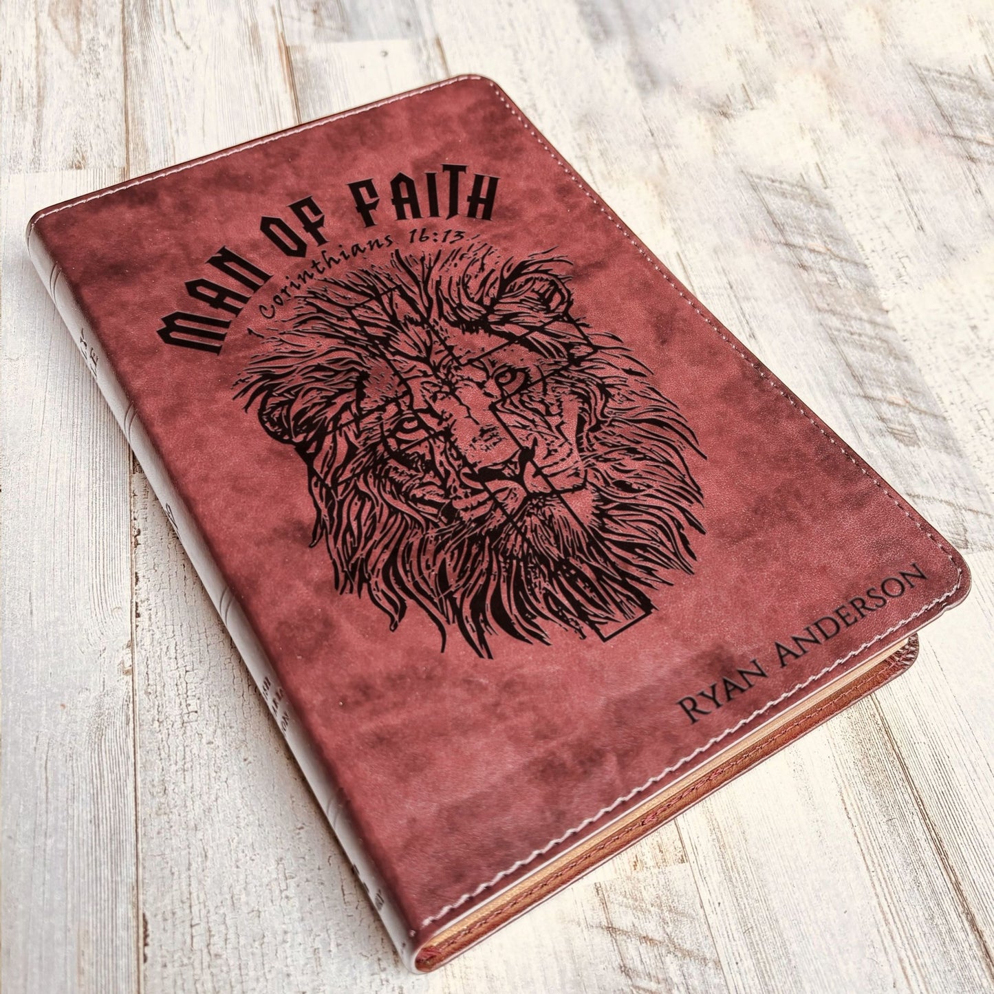 Personalized Bible for Men, ESV Large Print Thinline Bible, Custom Engraved Name, Man of Faith Design, Baptism Gift, Christian Gift for him - Religious Books - Aylev