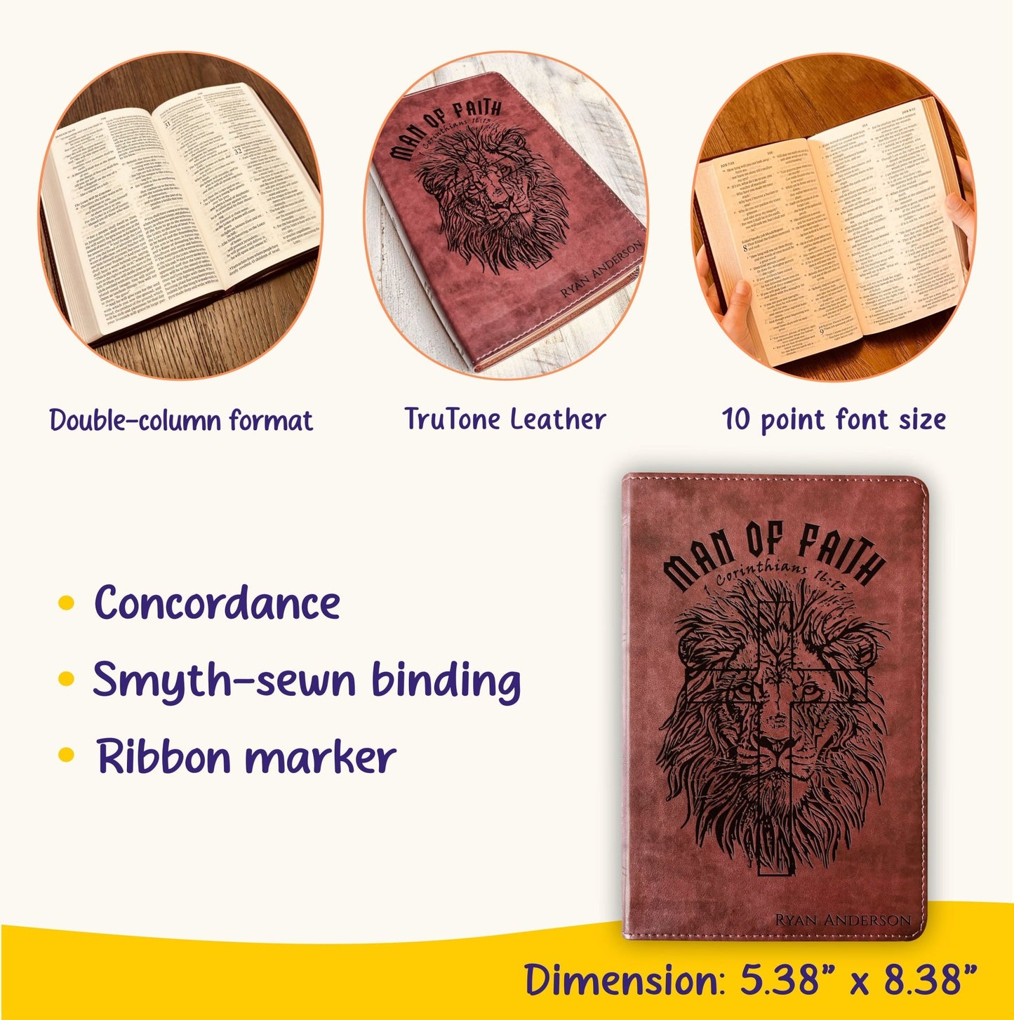 Personalized Bible for Men, ESV Large Print Thinline Bible, Custom Engraved Name, Man of Faith Design, Baptism Gift, Christian Gift for him - Religious Books - Aylev