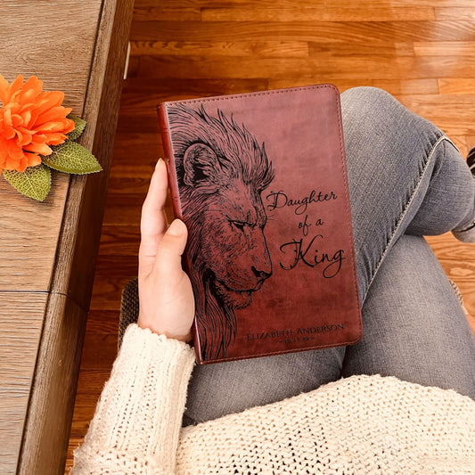Personalized ESV Large Print Bible, Daughter of a King Lion Design, Custom Engraved Name, Christian Gift, Baptism Gift, Bible Gift for Her - Religious Books - Aylev