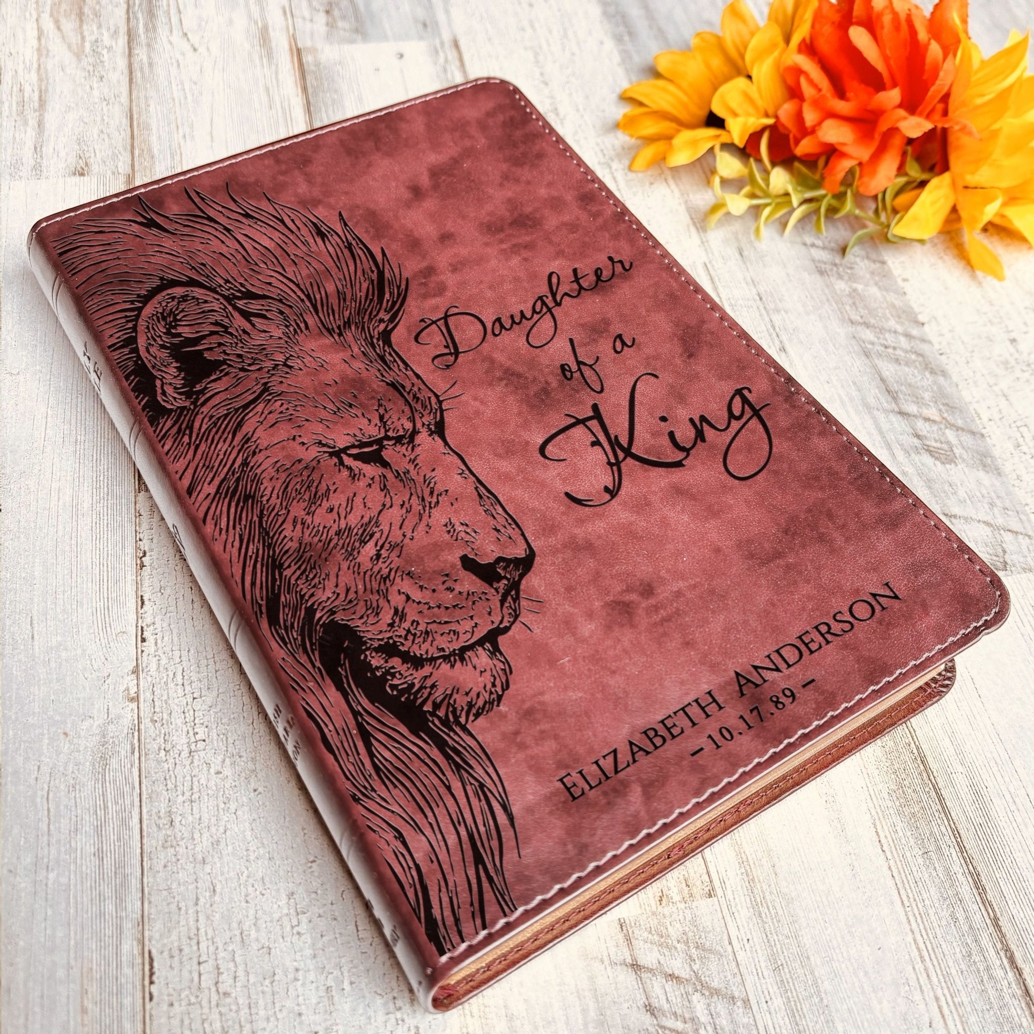Personalized ESV Large Print Bible, Daughter of a King Lion Design, Custom Engraved Name, Christian Gift, Baptism Gift, Bible Gift for Her - Religious Books - Aylev