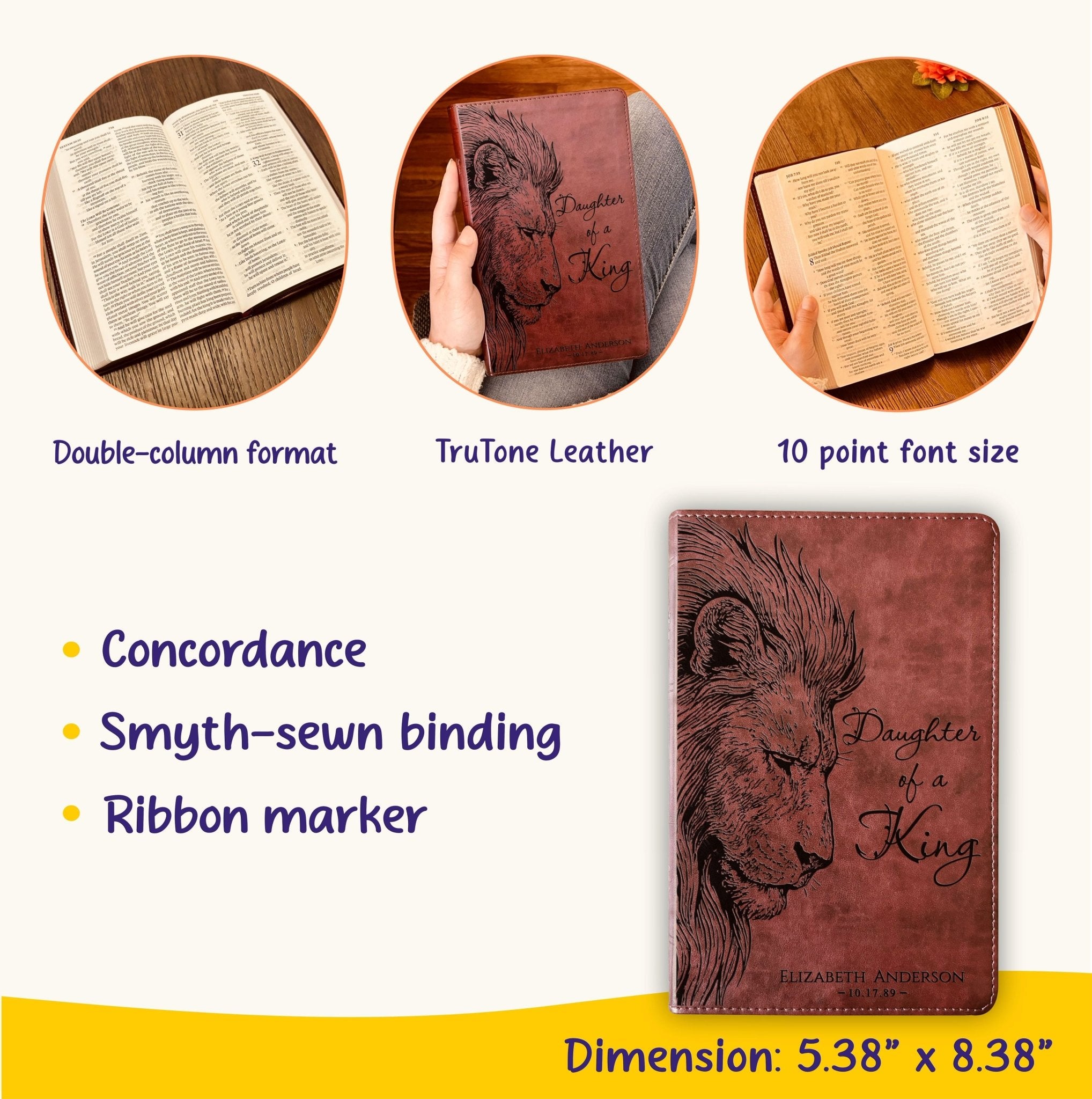 Personalized ESV Large Print Bible, Daughter of a King Lion Design, Custom Engraved Name, Christian Gift, Baptism Gift, Bible Gift for Her - Religious Books - Aylev