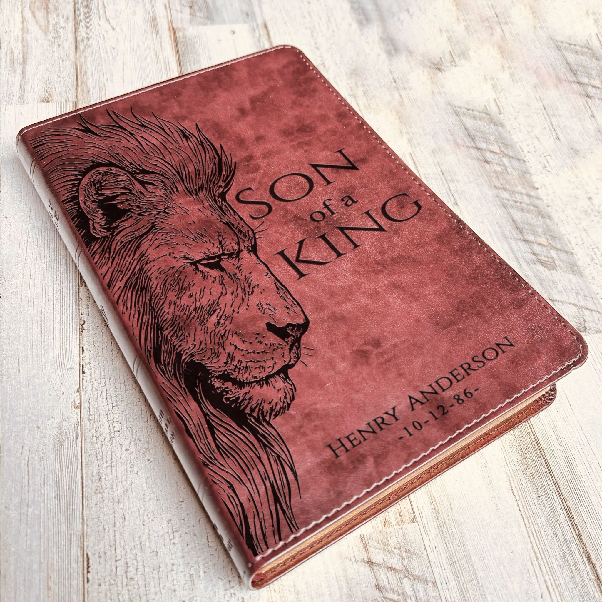 Personalized ESV Large Print Thinline Bible, Son of a King Lion Design, Custom Engraved Name, Christian Baptism Gift, Bible Gift for Him - Religious Books - Aylev