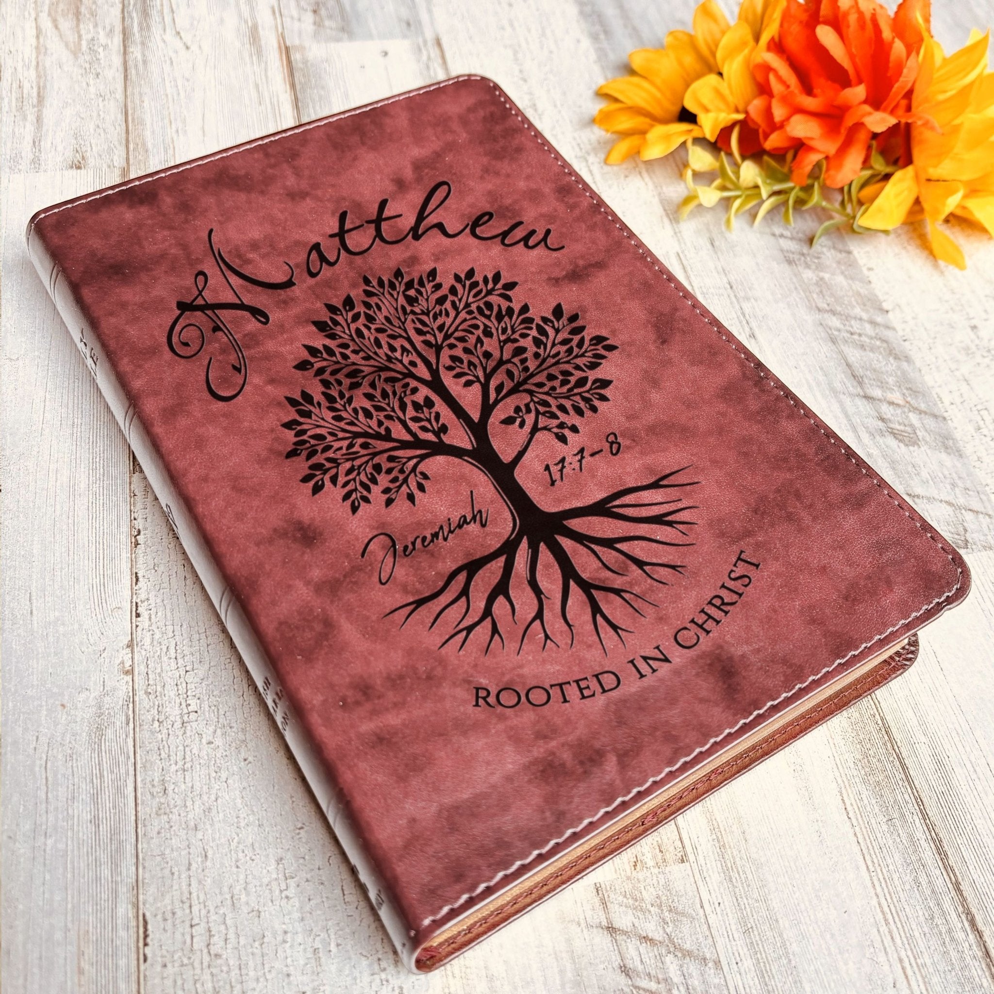 Personalized ESV Large Print Bible, Custom Engraved Name, Rooted in Christ Tree Design, Christian Gift, Bible Gifts for Her, Gifts for Him - Religious Books - Aylev