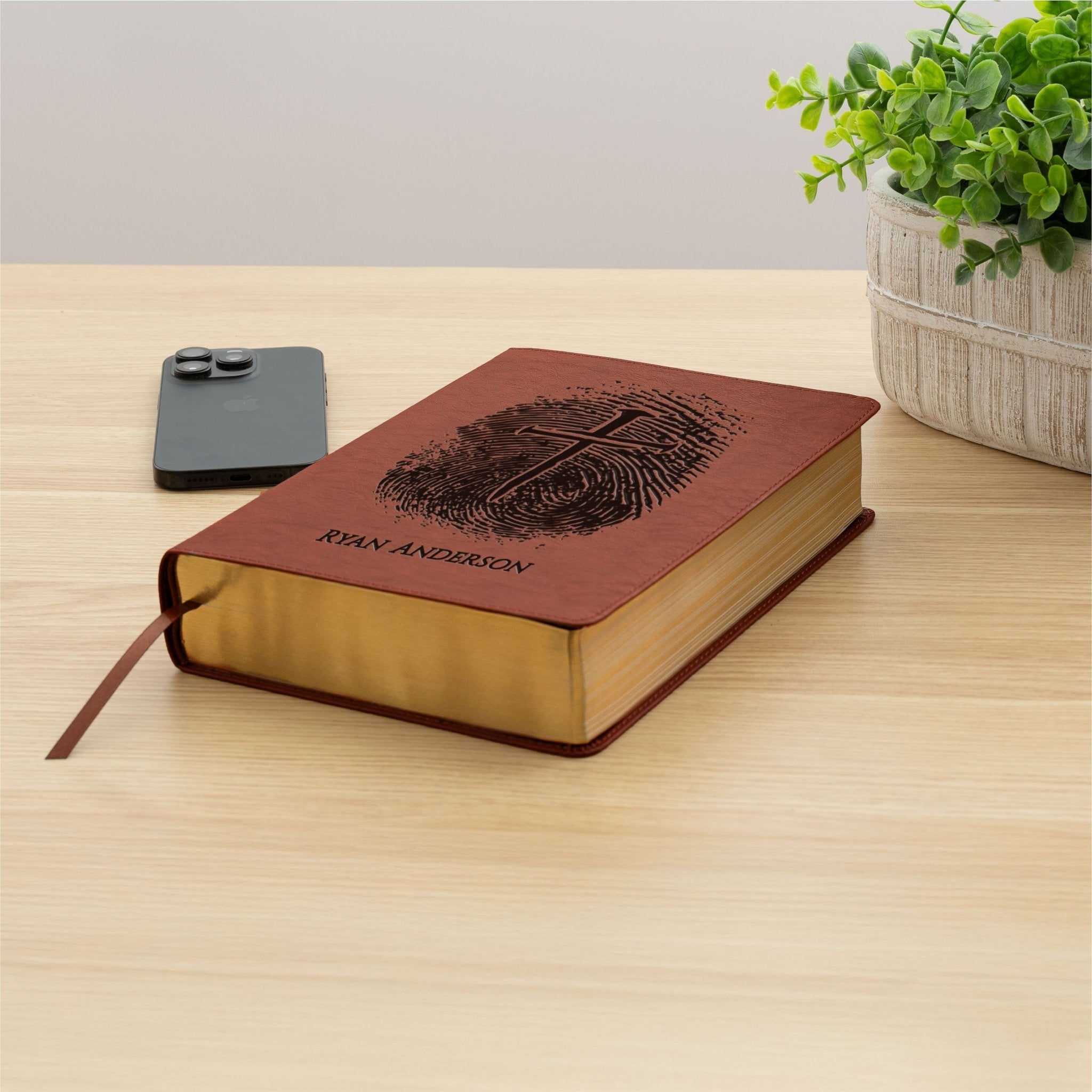 Personalized ESV Study Bible for Men, Custom Engraved Bible with Name, Fingerprint Cross Design, Christian Gift for Him, Baptism Gift - Religious Books - Aylev