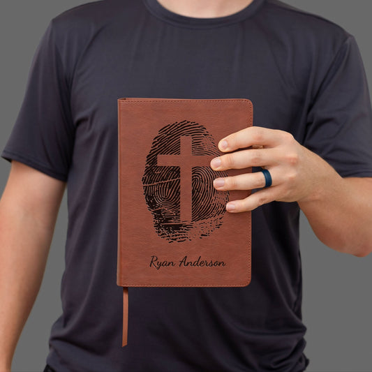 Personalized ESV Study Bible for Men, Custom Engraved Bible with Name, Fingerprint Cross Design, Christian Gift for Him, Baptism Gift - Religious Books - Aylev