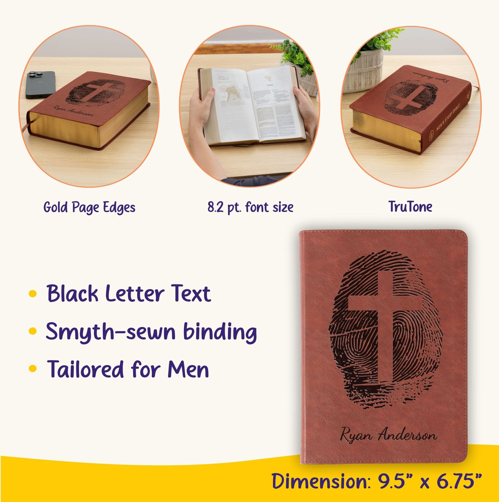 Personalized ESV Study Bible for Men, Custom Engraved Bible with Name, Fingerprint Cross Design, Christian Gift for Him, Baptism Gift - Religious Books - Aylev