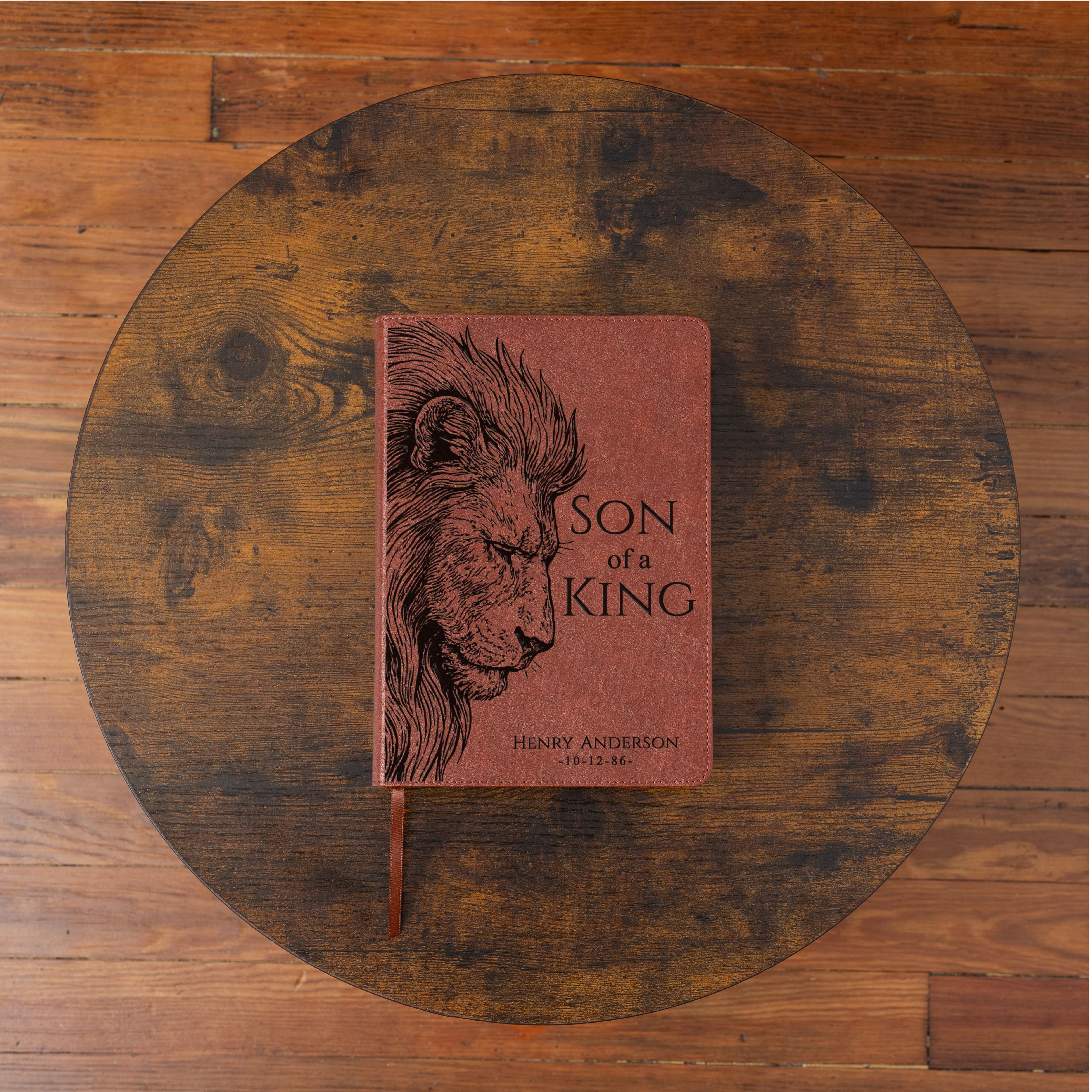 Personalized ESV Men's Study Bible, Son of a King Lion Design, Custom Engraved Name, Christian Gift, Baptism Gift, Bible Gift for Him