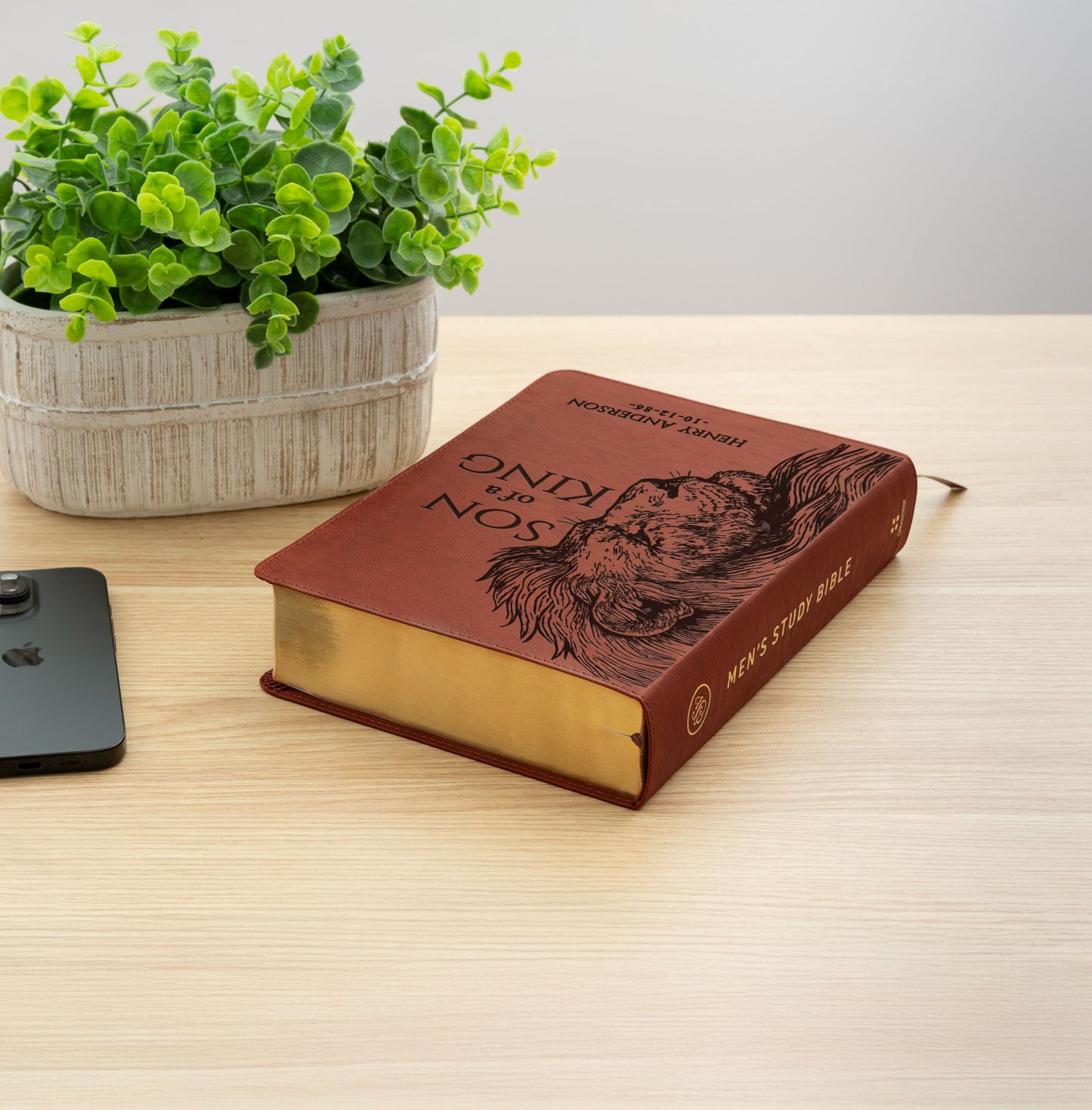 Personalized ESV Men's Study Bible, Son of a King Lion Design, Custom Engraved Name, Christian Gift, Baptism Gift, Bible Gift for Him