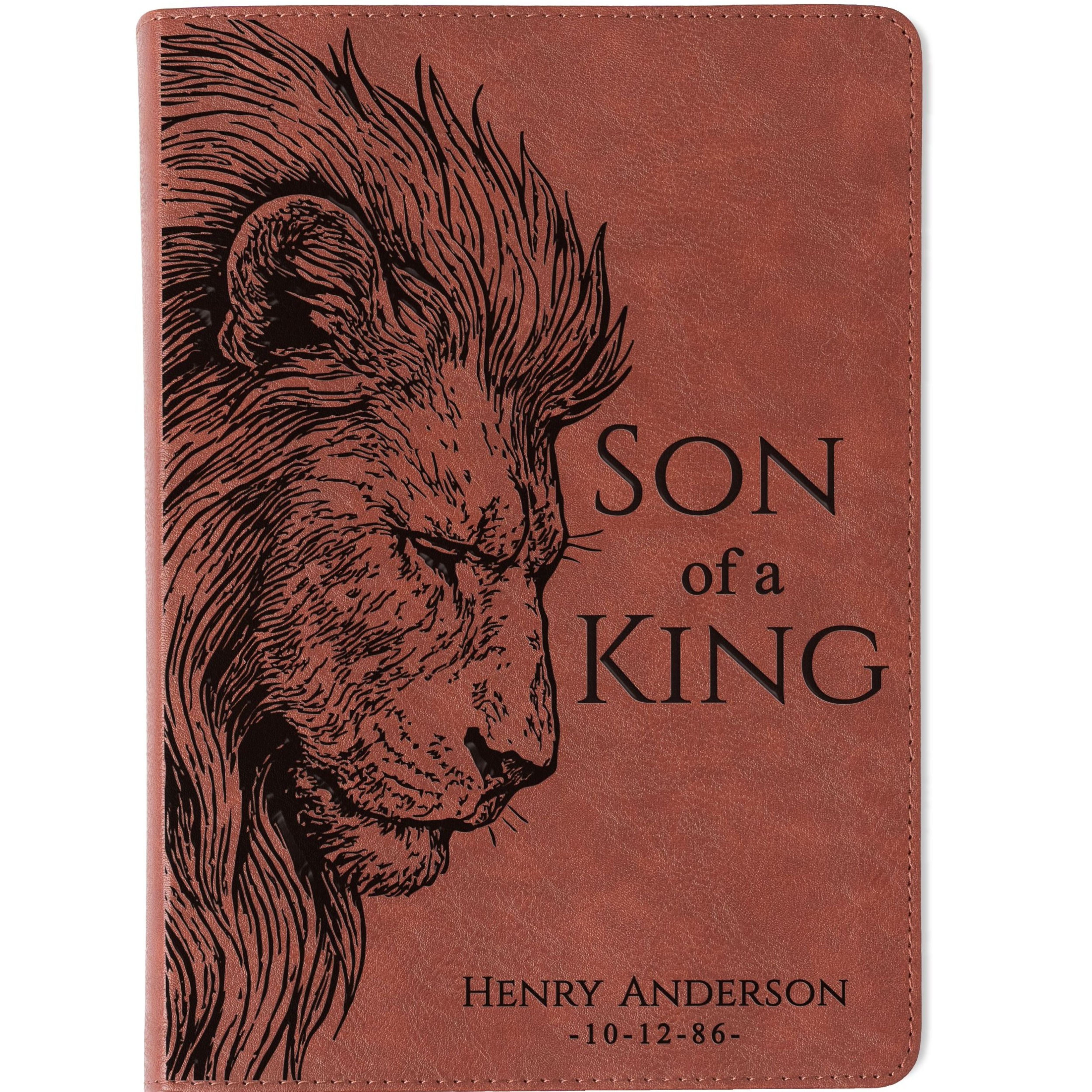 Personalized ESV Men's Study Bible, Son of a King Lion Design, Custom Engraved Name, Christian Gift, Baptism Gift, Bible Gift for Him