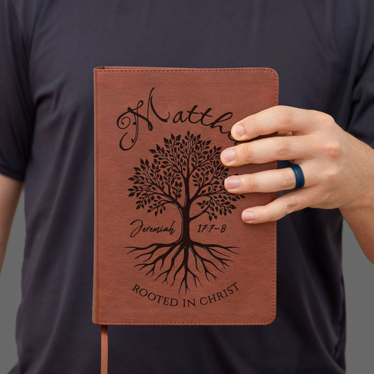 Personalized ESV Men's Study Bible, Custom Engraved Name, Rooted in Christ Tree Design, Christian Gift, Bible Gifts for Her, Gifts for Him