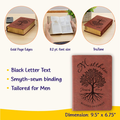 Personalized ESV Men's Study Bible, Custom Engraved Name, Rooted in Christ Tree Design, Christian Gift, Bible Gifts for Her, Gifts for Him - Religious Books - Aylev