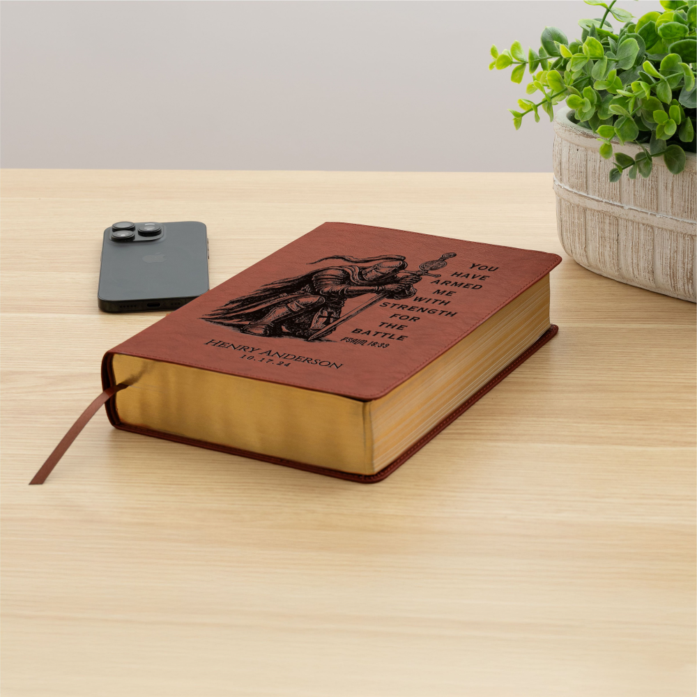 Personalized Bible for Men, ESV Men's Study Bible, Custom Bible Engraved Name, Knight Warrior Design, Christian Gift, Bible Gifts for Him
