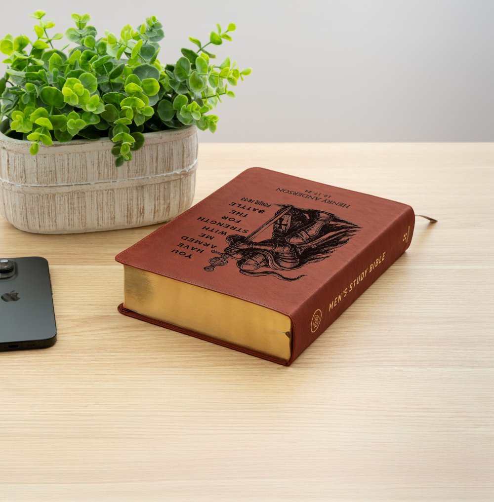 Personalized Bible for Men, ESV Men's Study Bible, Custom Bible Engraved Name, Knight Warrior Design, Christian Gift, Bible Gifts for Him