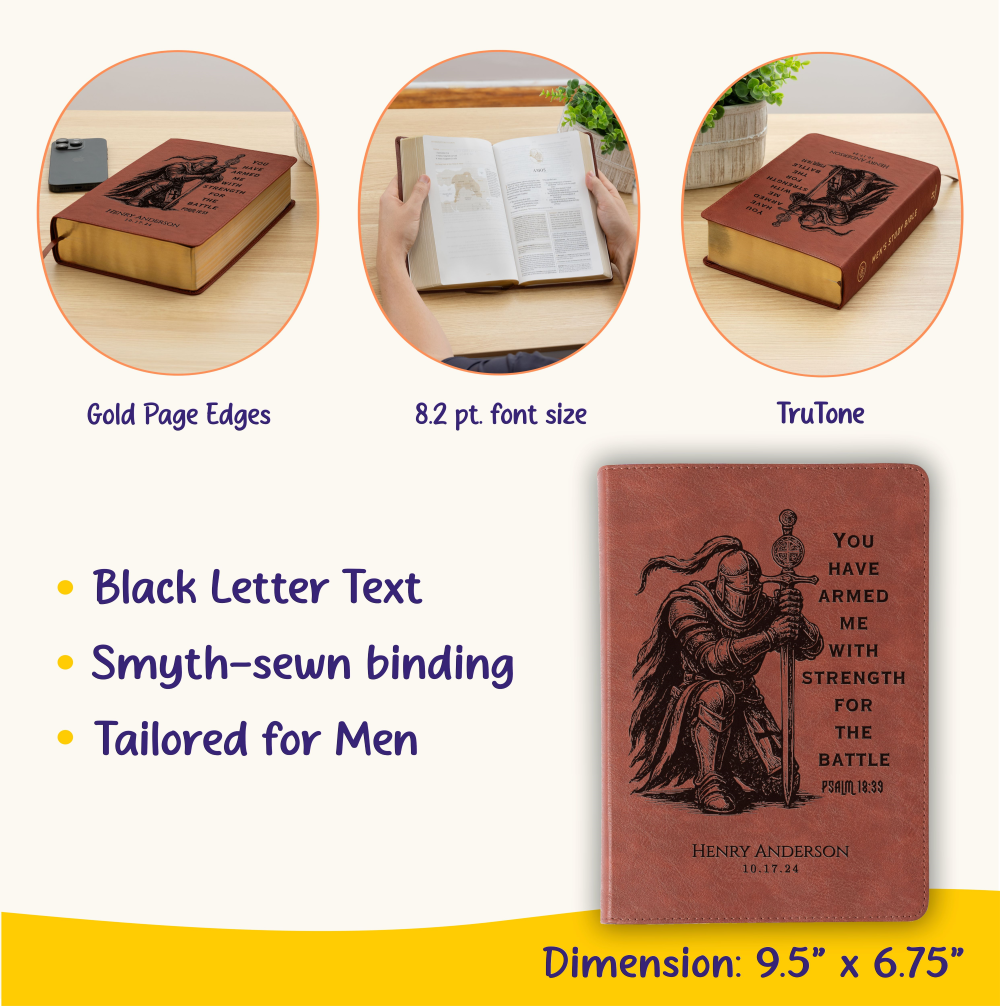 Personalized Bible for Men, ESV Men's Study Bible, Custom Bible Engraved Name, Knight Warrior Design, Christian Gift, Bible Gifts for Him