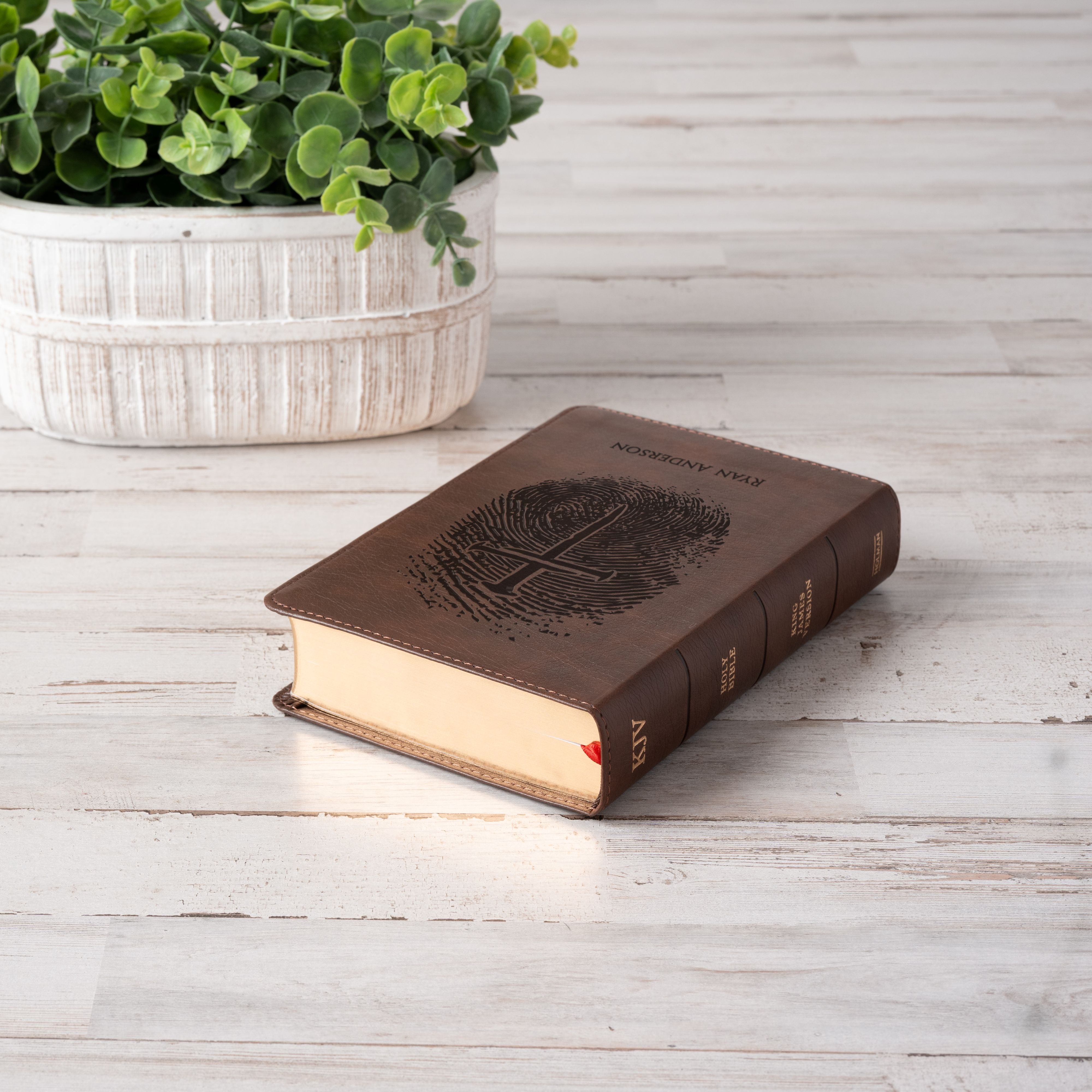 Personalized KJV Bible, Custom Fingerprint & Cross Design with Name Engraved, KJV Compact Bible, Gift for Baptism, Wedding, Confirmation