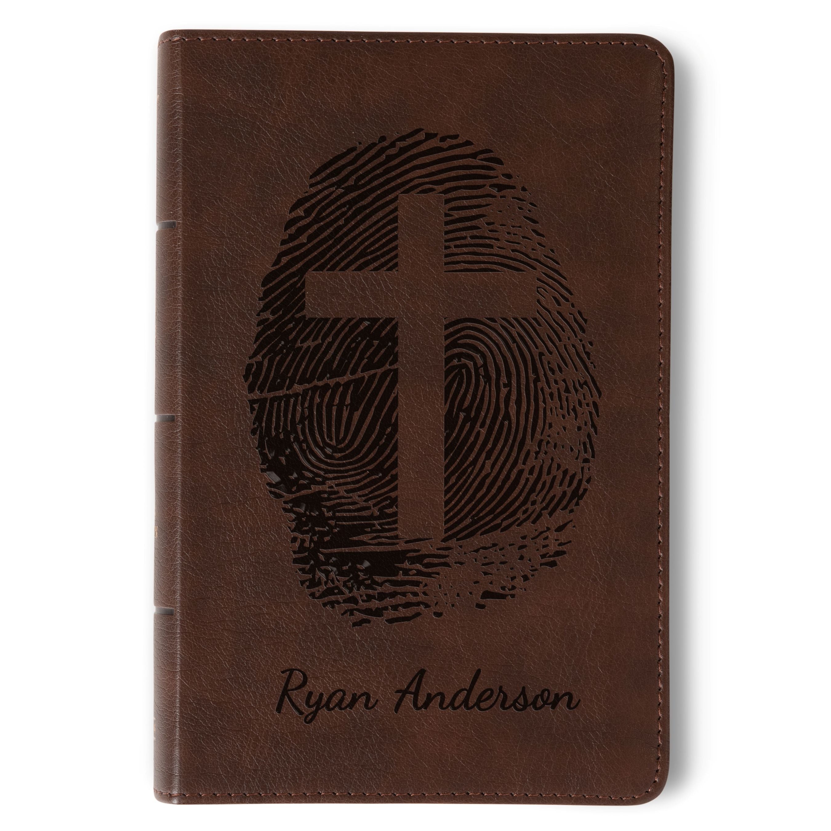 Personalized KJV Bible, Custom Fingerprint & Cross Design with Name Engraved, KJV Compact Bible, Gift for Baptism, Wedding, Confirmation (Copy