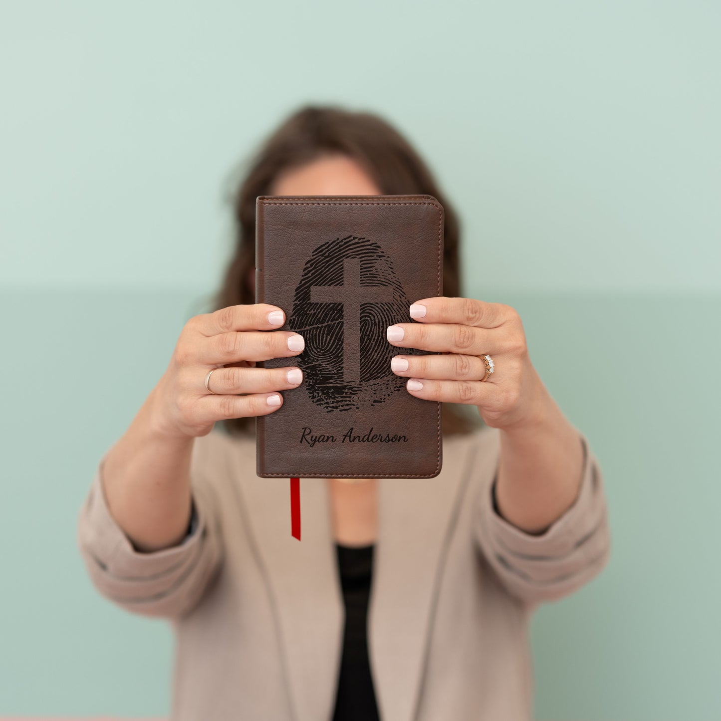 Personalized KJV Bible, Custom Fingerprint & Cross Design with Name Engraved, KJV Compact Bible, Gift for Baptism, Wedding, Confirmation (Copy