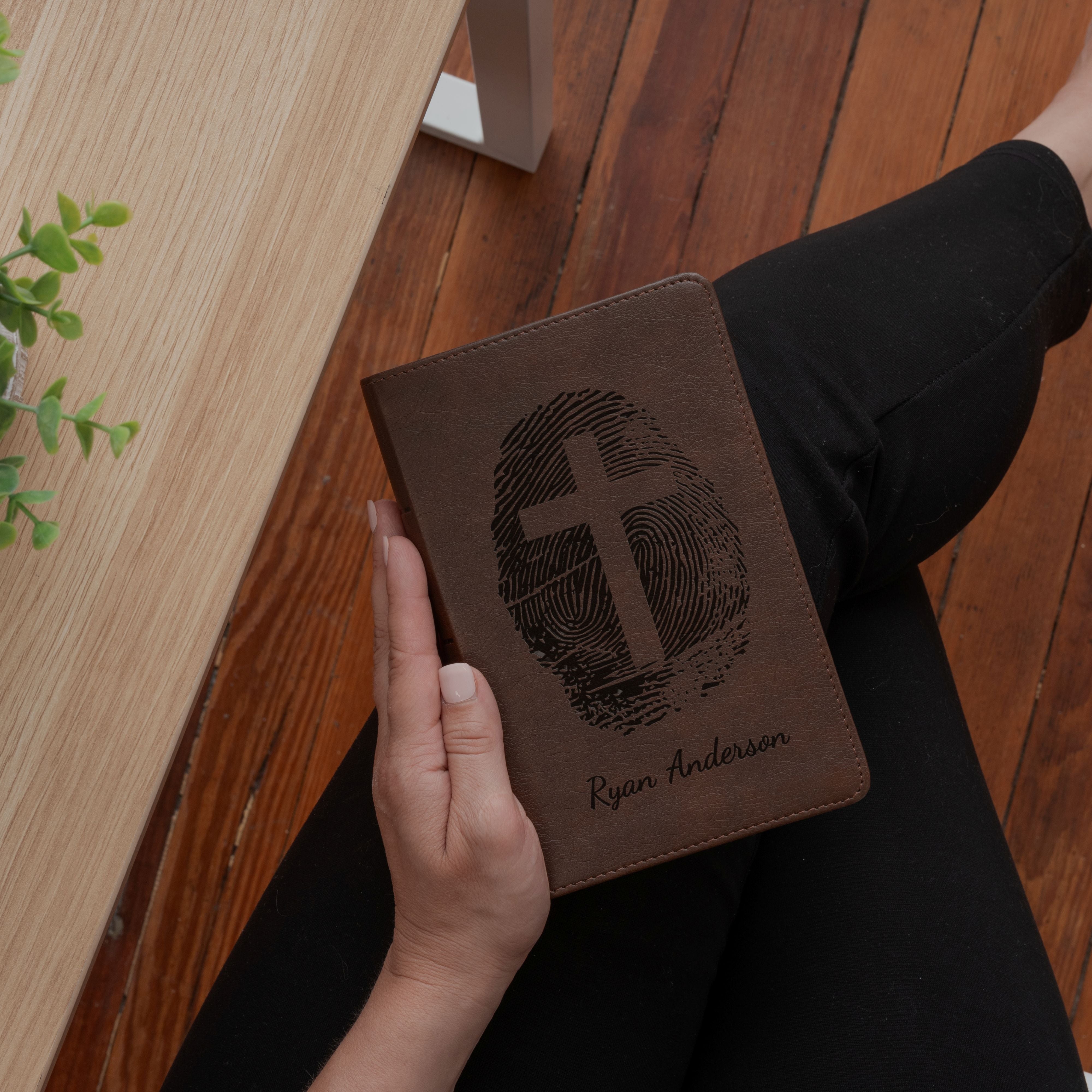 Personalized KJV Bible, Custom Fingerprint & Cross Design with Name Engraved, KJV Compact Bible, Gift for Baptism, Wedding, Confirmation (Copy