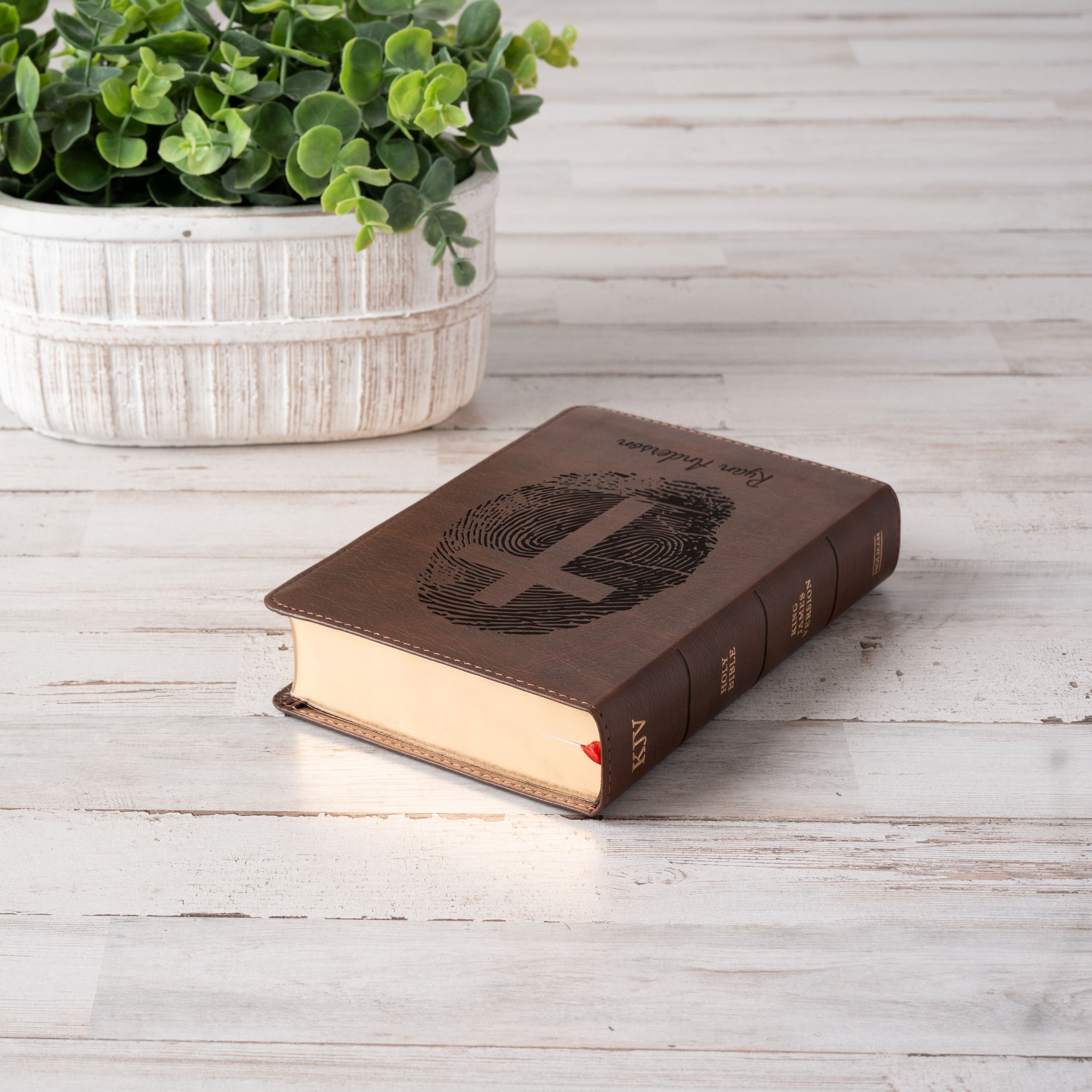 Personalized KJV Bible, Custom Fingerprint & Cross Design with Name Engraved, KJV Compact Bible, Gift for Baptism, Wedding, Confirmation (Copy