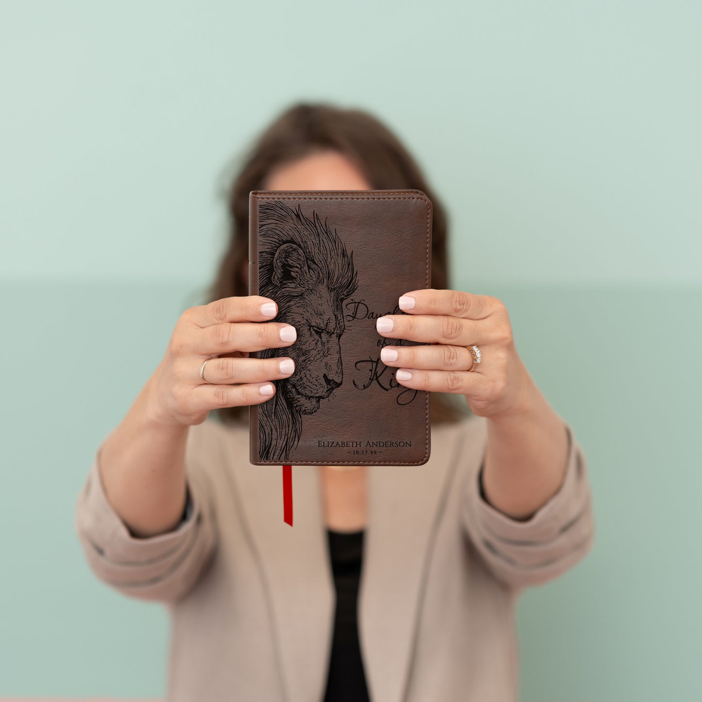 Personalized KJV Compact Bible, Daughter of a King Lion Design, Custom Engraved Name, Christian Gift, Baptism Gift, Bible Gift for Her