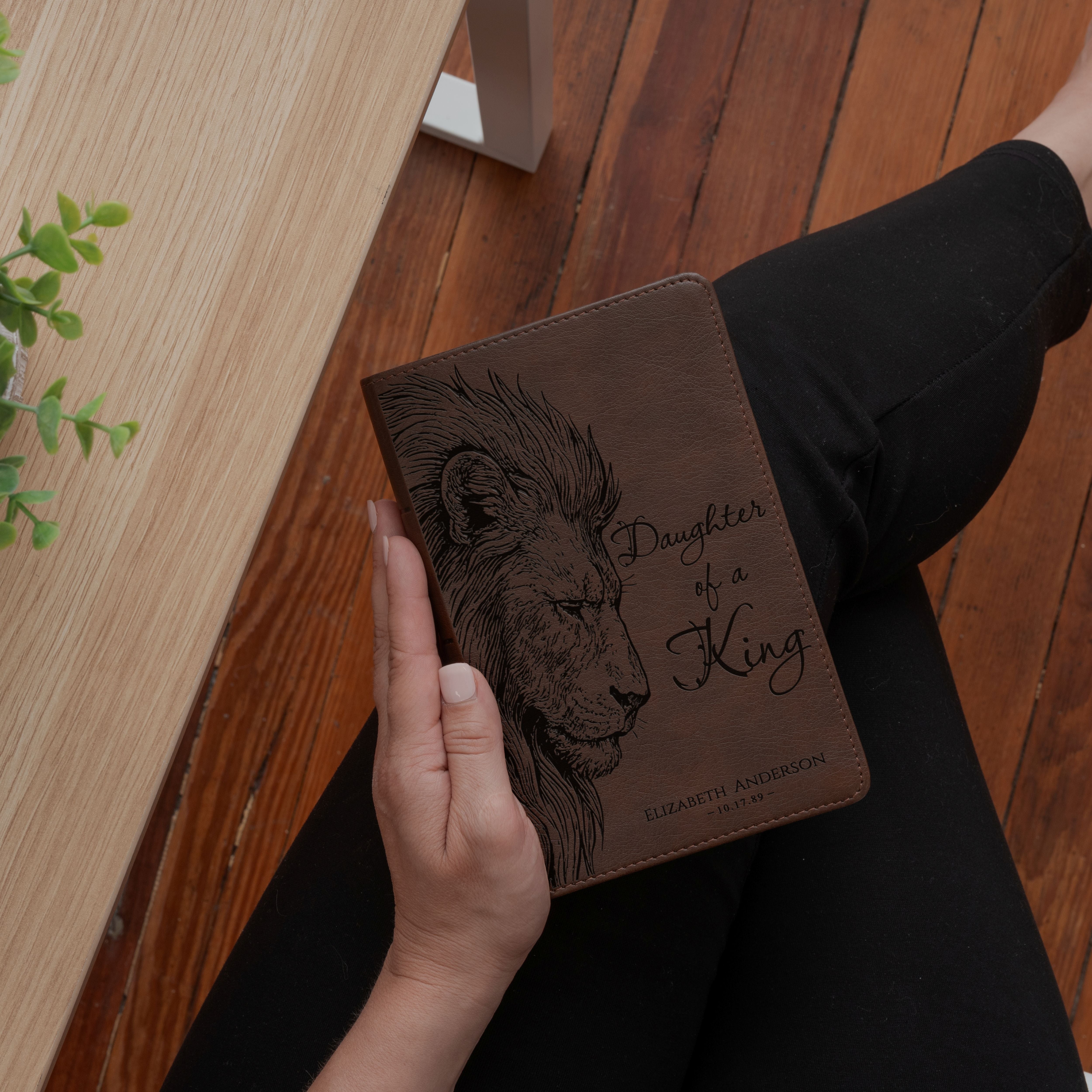 Personalized KJV Compact Bible, Daughter of a King Lion Design, Custom Engraved Name, Christian Gift, Baptism Gift, Bible Gift for Her