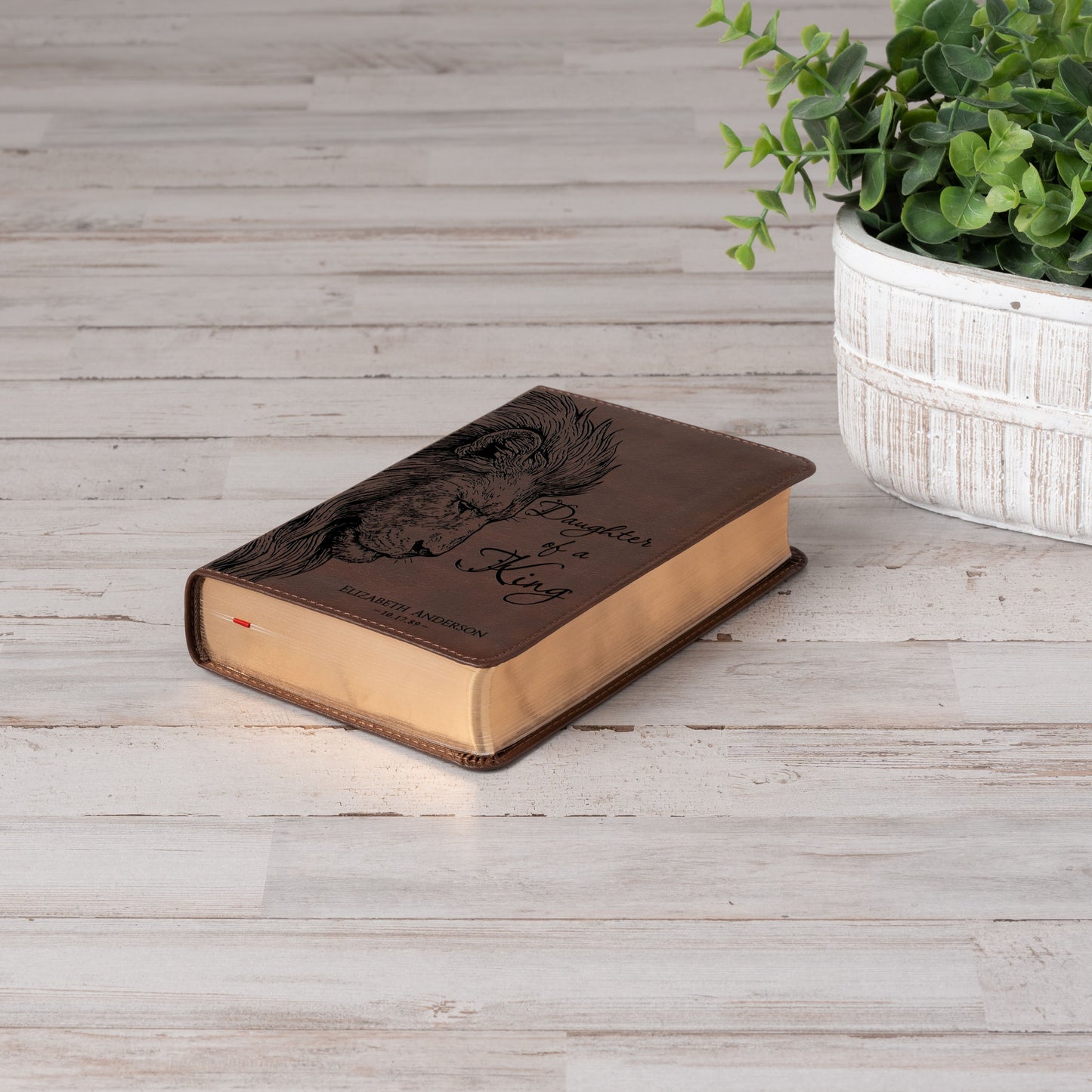 Personalized KJV Compact Bible, Daughter of a King Lion Design, Custom Engraved Name, Christian Gift, Baptism Gift, Bible Gift for Her